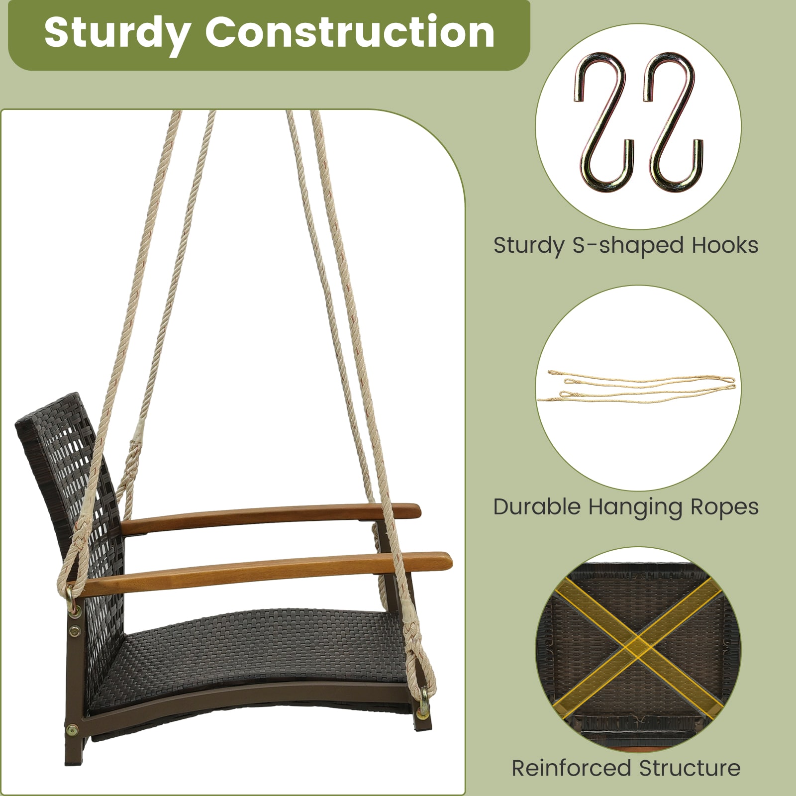 Slickblue 1-Person Mix Brown- PE Rattan Outdoor Porch Swing with Off ...
