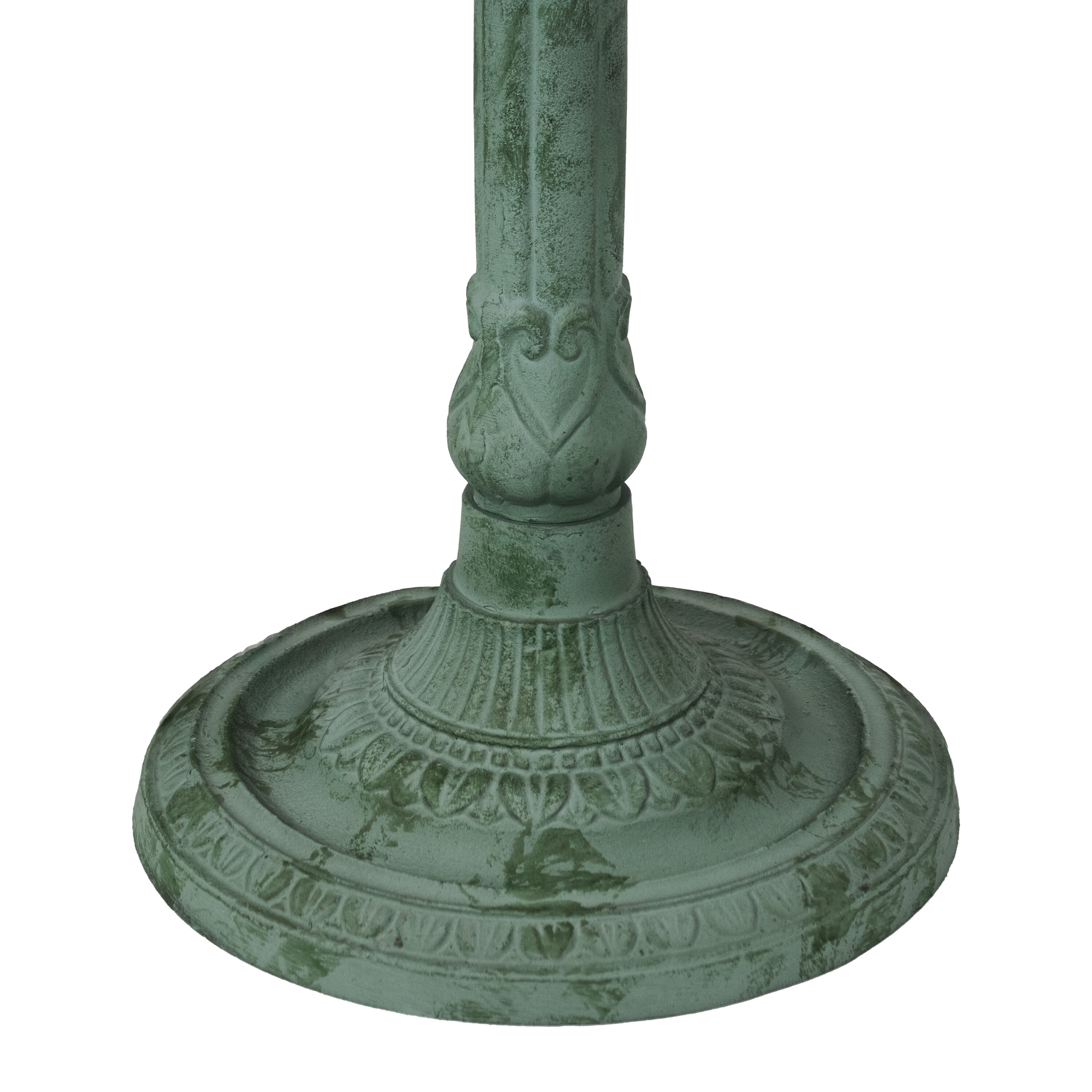 Green Patina Cast Aluminum Garden Bird Bath with Sculpture