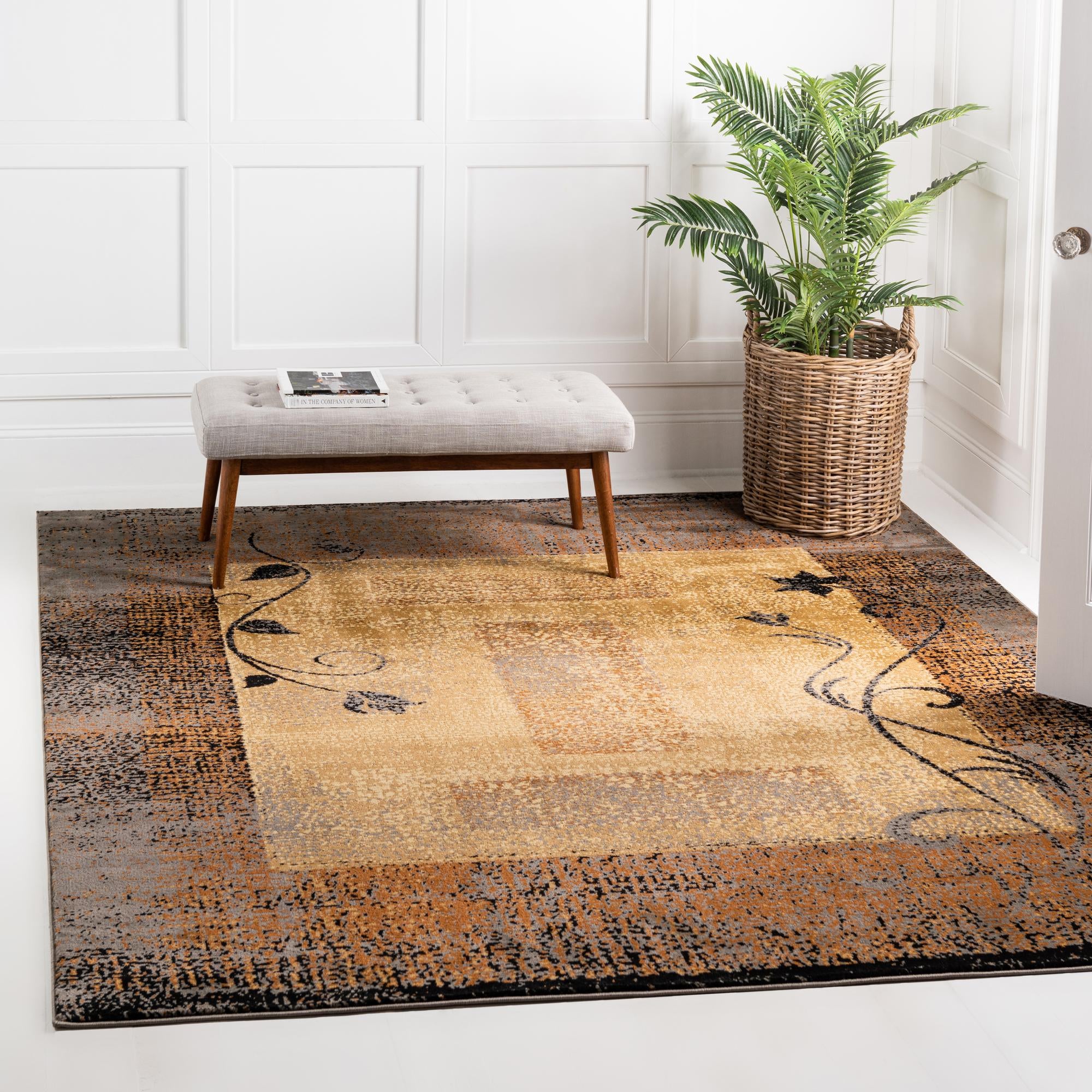 Unique Loom 3163955 Barista 6 x 6 (ft) Loomed Polypropylene Beige Square Indoor Floral/Botanical Area rug