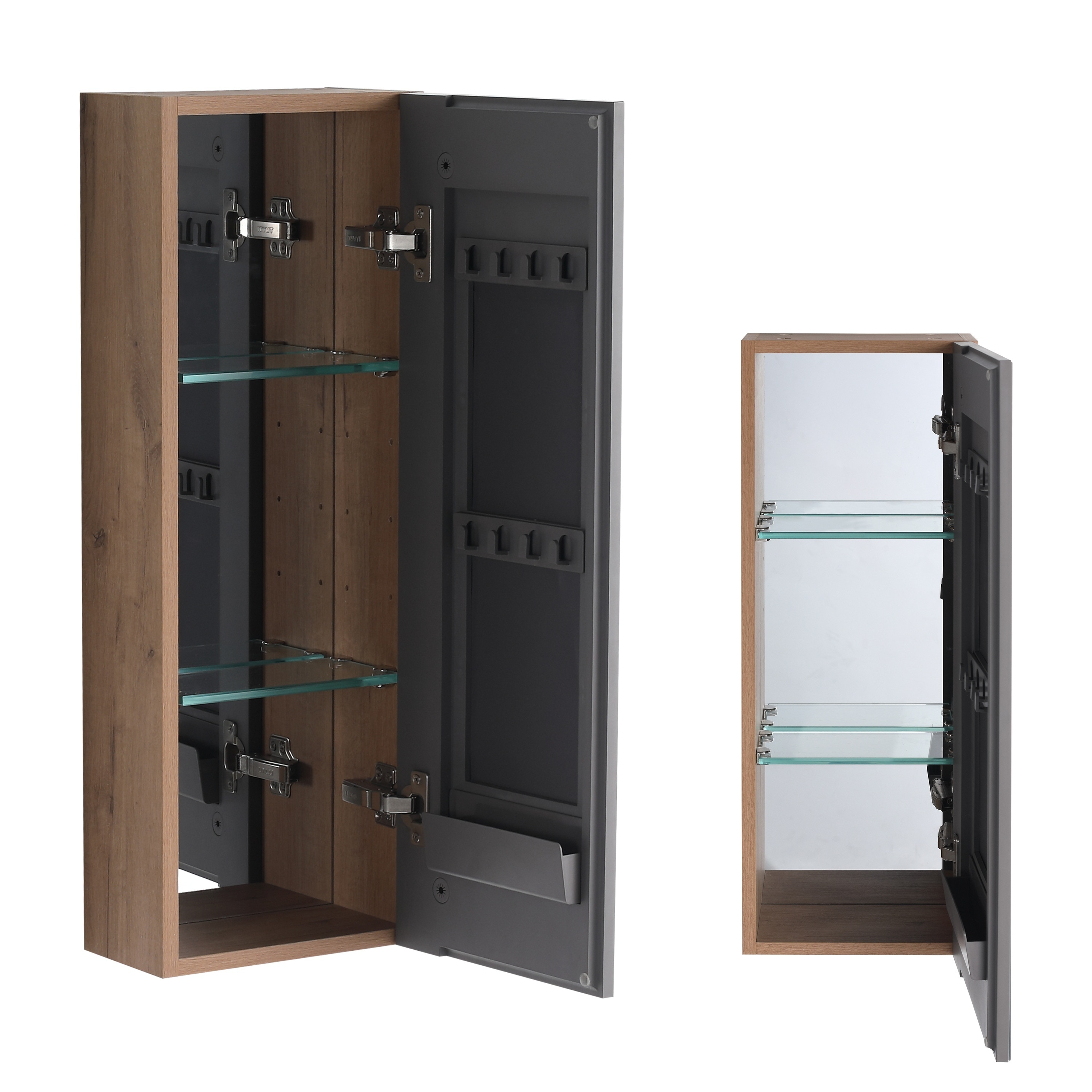 LIVACA 10 inch Imitative Oak Plywood Wall Mounted Medicine Cabinet with Mirror Door and Adjustable Glass Shelves