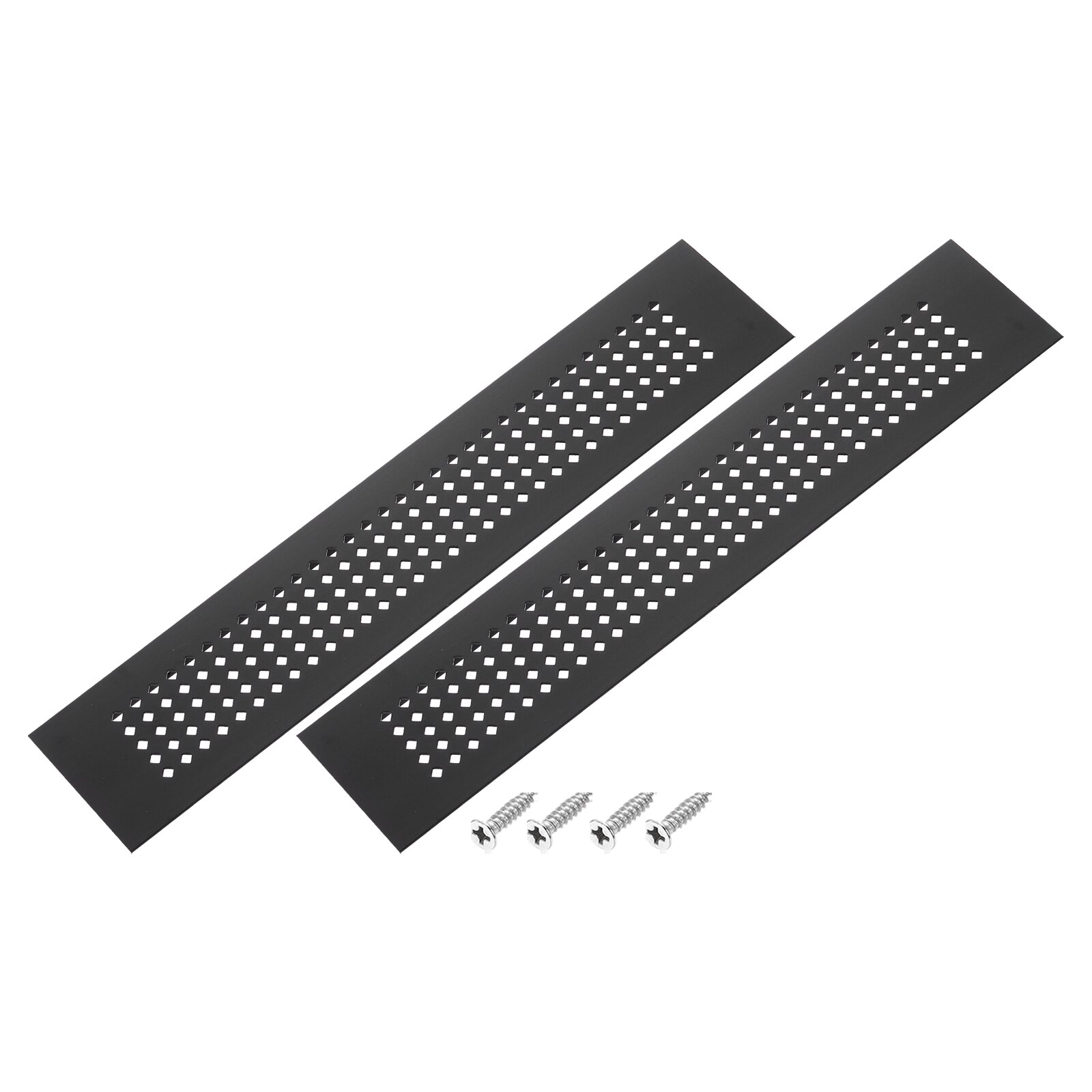 PATIKIL 10 x 2inch Door Air Vent Cover 2pcs Aluminum Grille Ventilation Cover Louvered Diamond Hole with Mounting Screws for Cabinet Wardrobe Door Black #S26020900UX5397