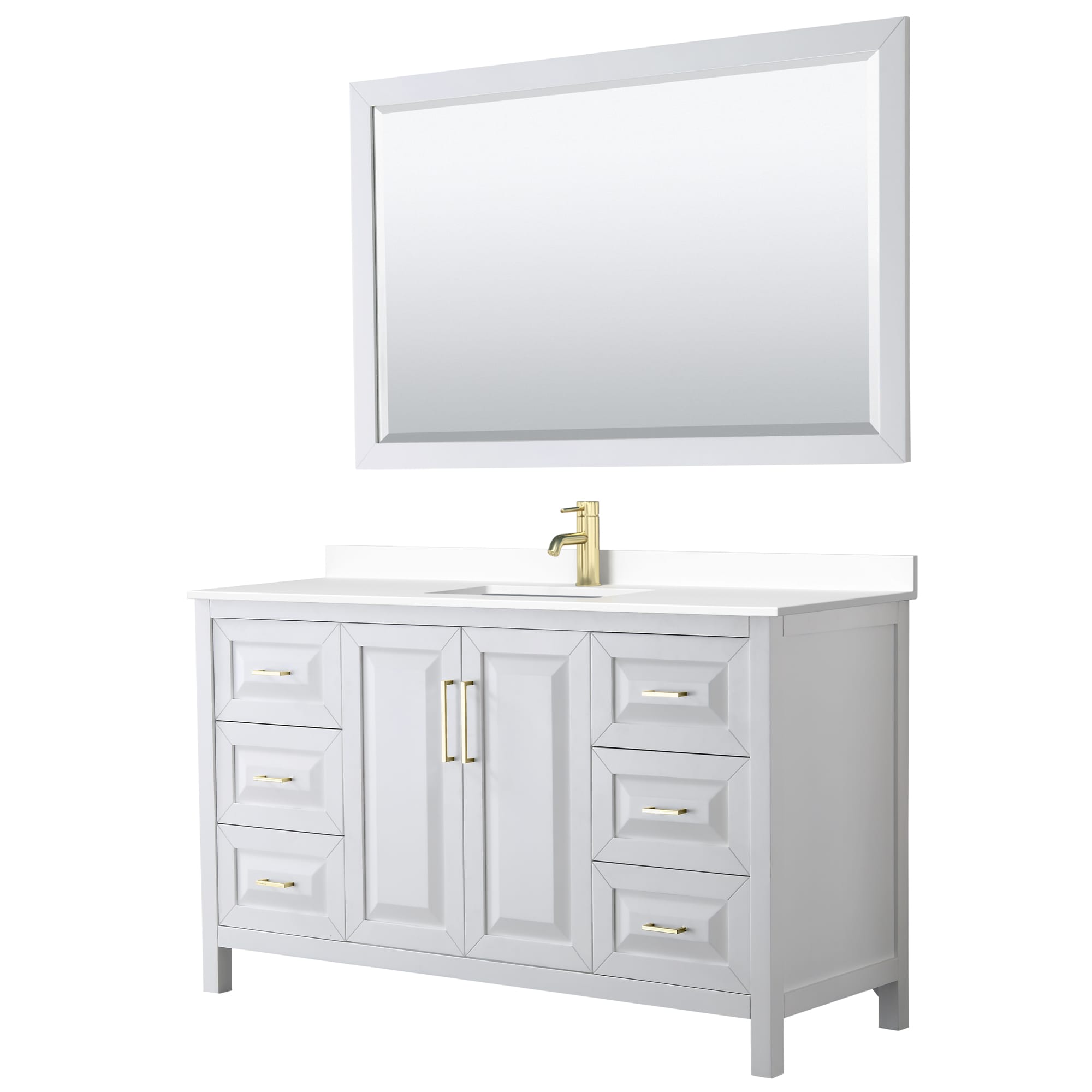 Wyndham Collection WCV252560SWGWCUNSM58 Daria 60-in White with Brushed Gold Trim Undermount Single sink Bathroom Vanity with White Cultured Marble Cultured marble Top (Mirror Included)