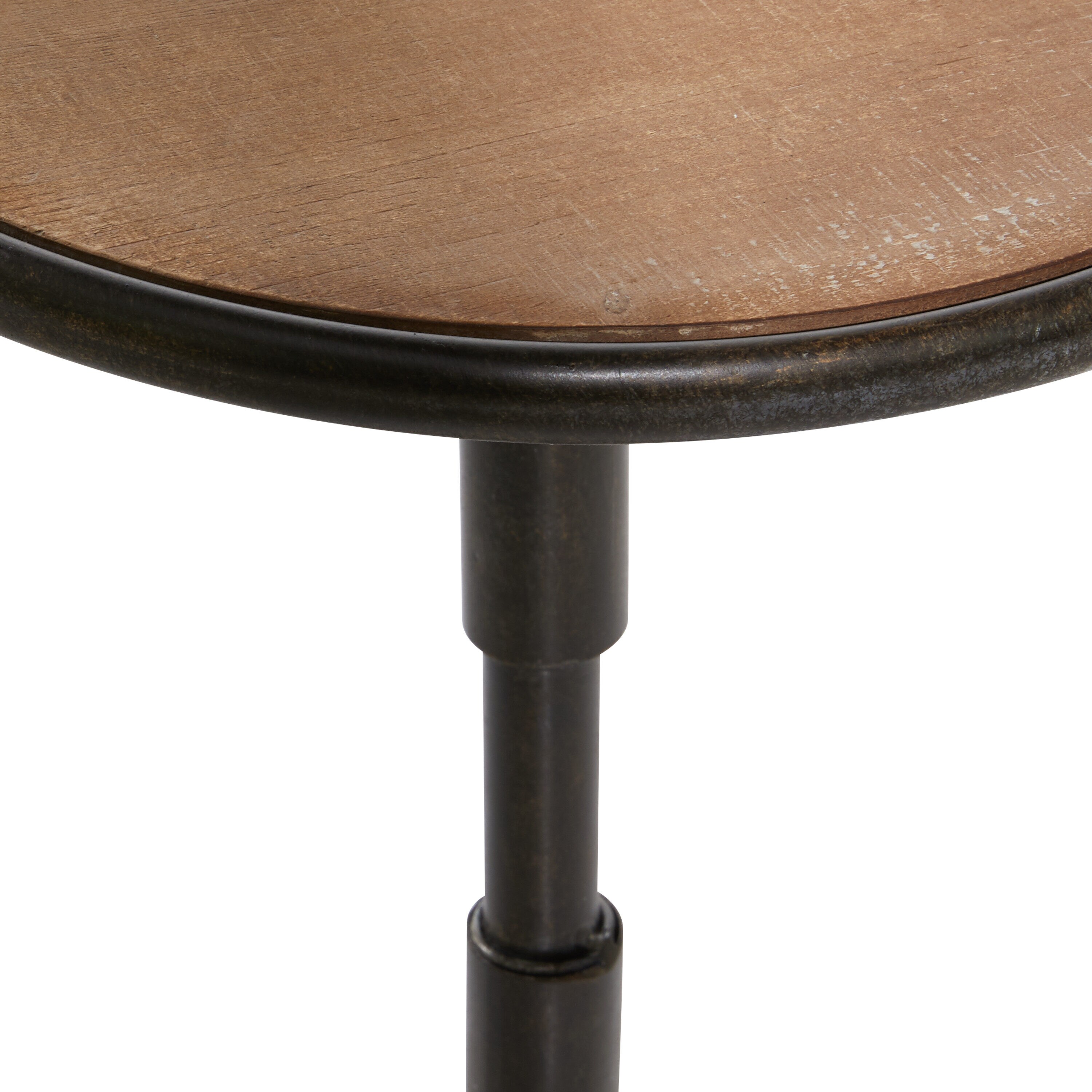Industrial Black Metal and Brown Wood Round Accent Table