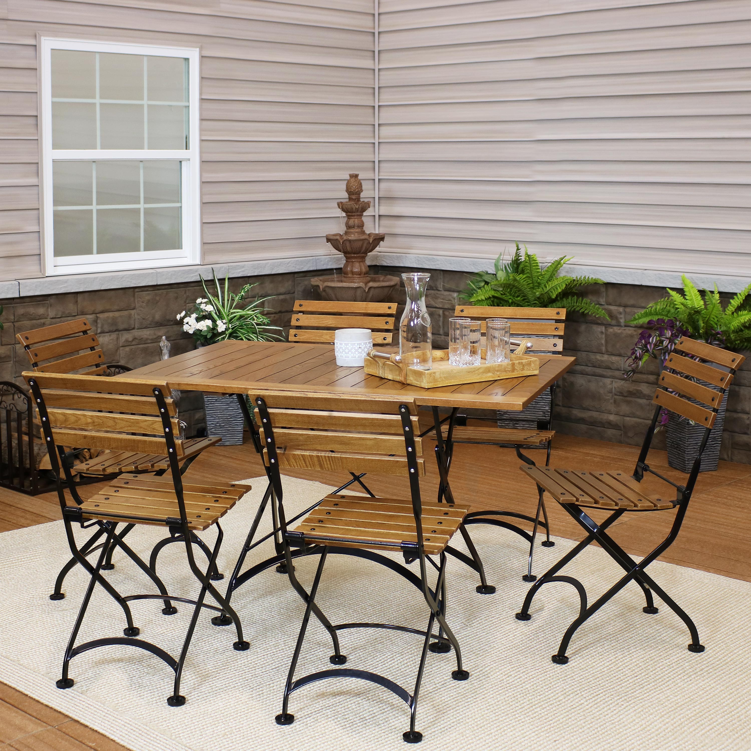 Sunnydaze Decor DMR-820-745-6 7 -Piece Black Patio Dining Set Wood Rectangle Table with 6 Stationary Chairs