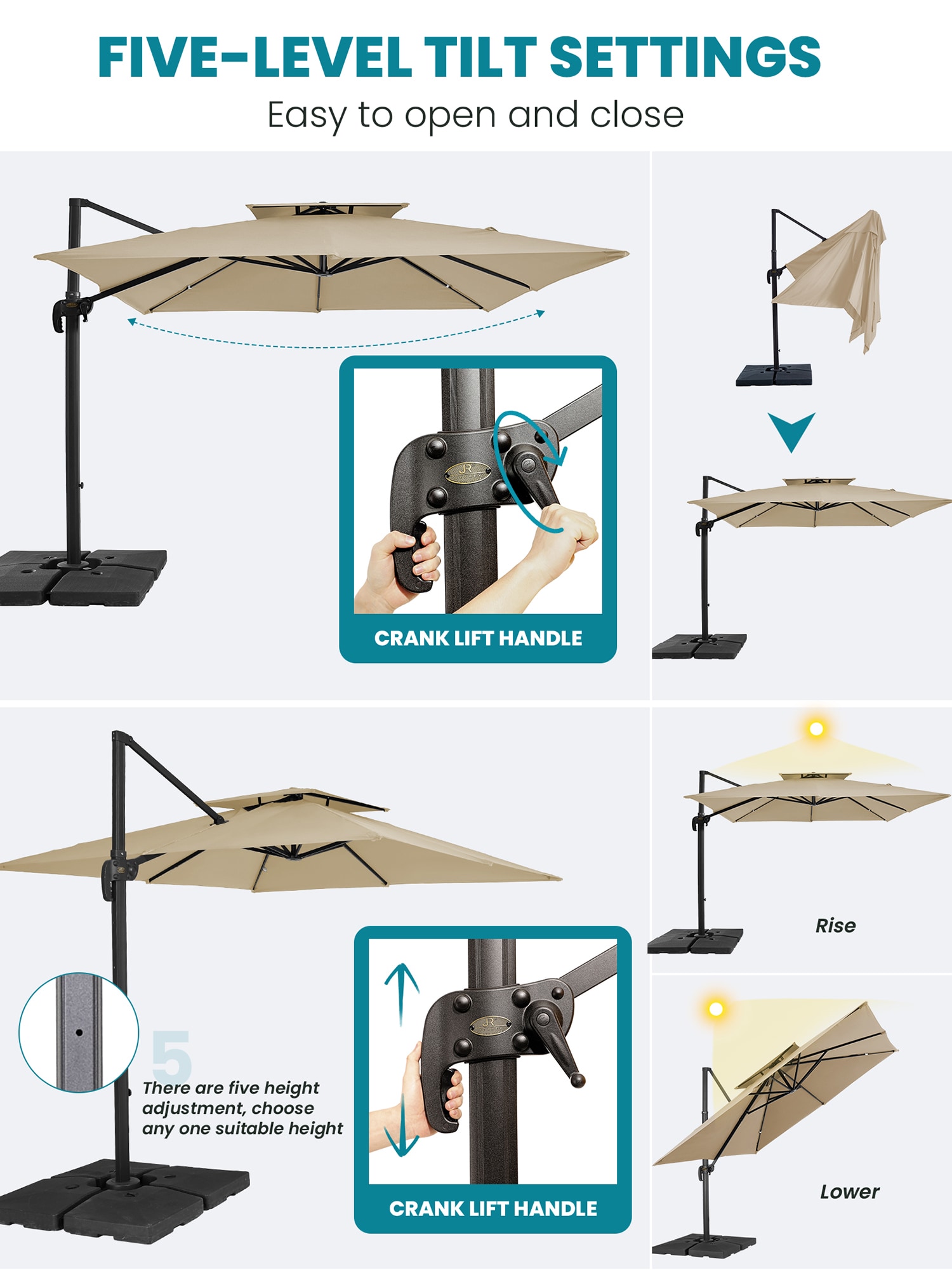 JEAREY 12-ft Aluminum Beige Crank Cantilever Patio Umbrella JE-LKZLM ...