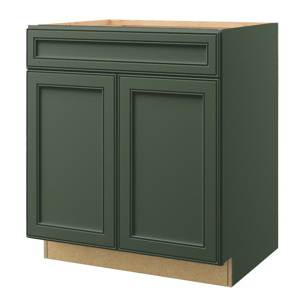 Heathrow 30-in W x 34.5-in H x 24-in D Sage Sink Base Fully Assembled Cabinet (Recessed Panel Square Style) in Green | - allen + roth 25319HR