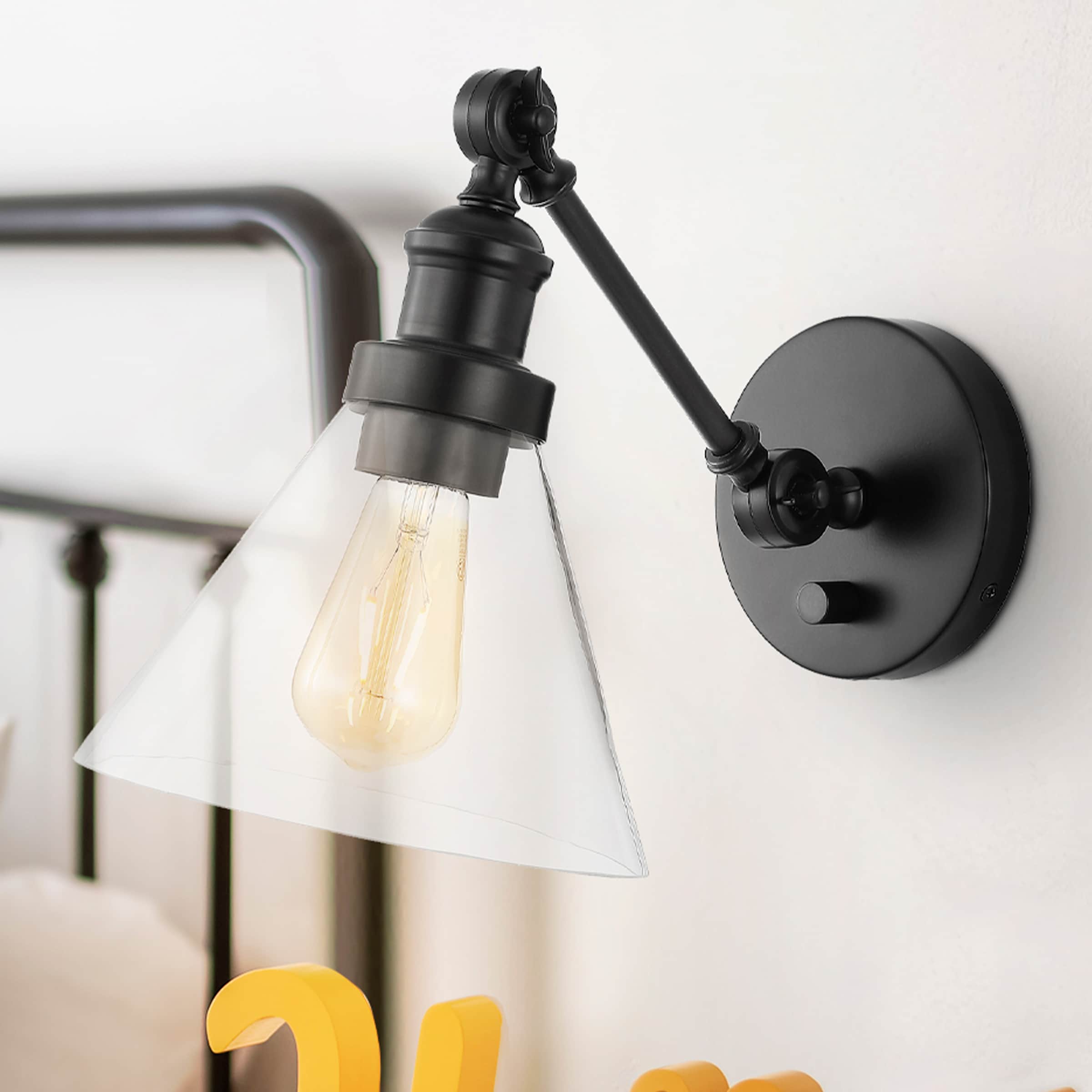 JONATHAN  Y JYL7575A Cowie Iron/Glass Adjustable Classic 8-in W 1 -Light Oil-rubbed Black Industrial Wall Sconce