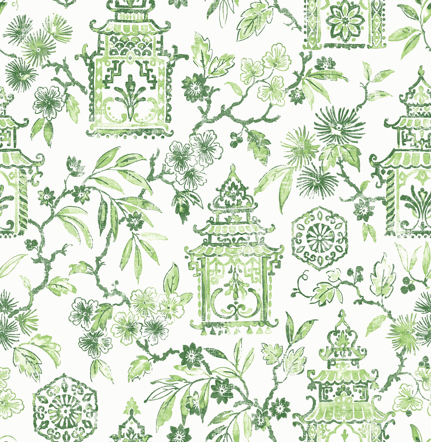 A-Street Prints 4081-26312 Happy 56.4-Sq. Feet Green Non-woven Chinoiserie Unpasted Wallpaper
