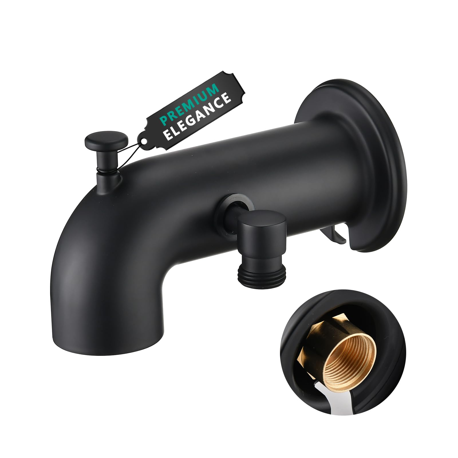 UCLIMAA - Matte Black Metal Diverter Tub Spout with Universal Fit Adapter