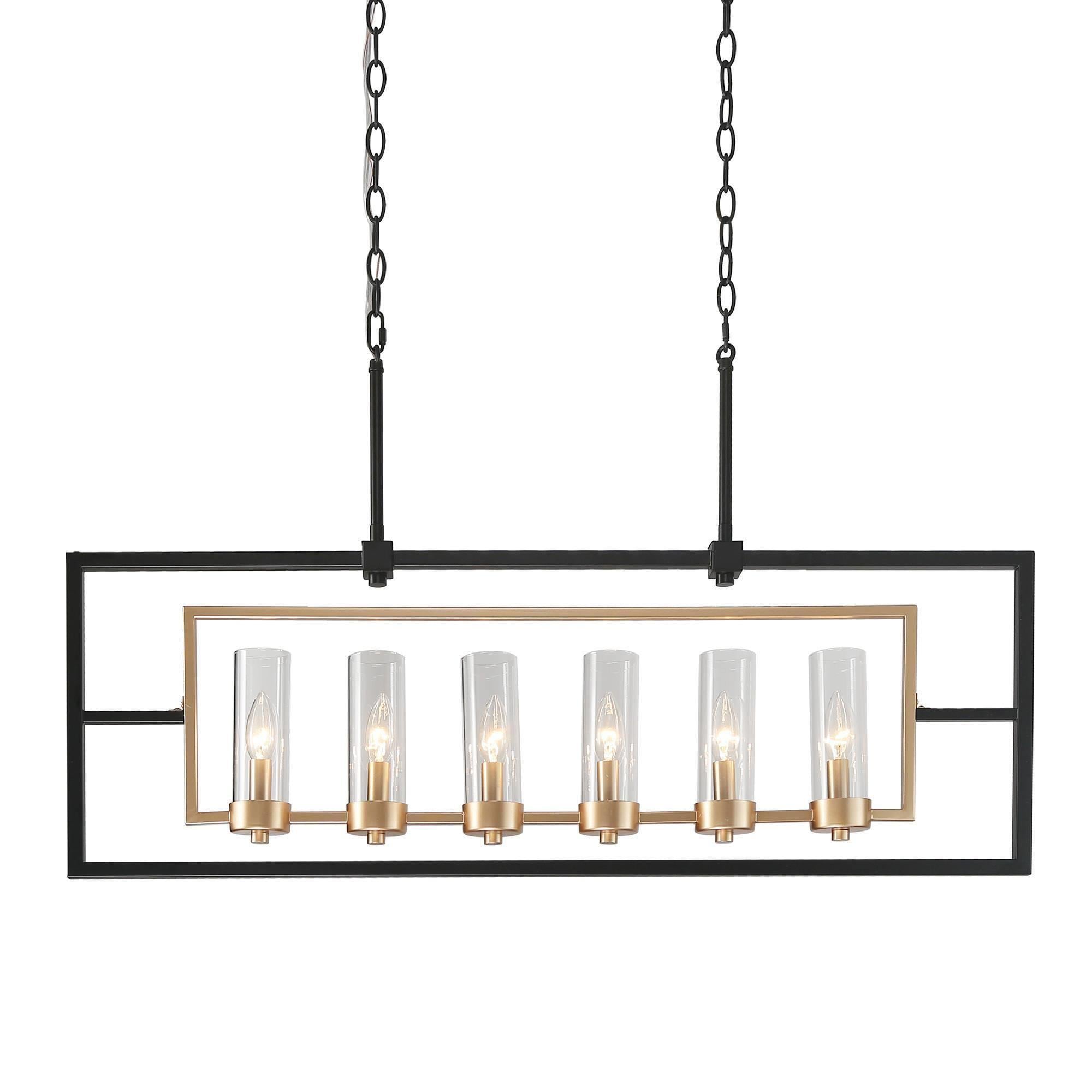 Uolfin 6-Light 37.5-in Large Black Gold Linear Rectangle  Modern/Contemporary Linear LED Hanging Kitchen Island Light in the Pendant  Lighting department at