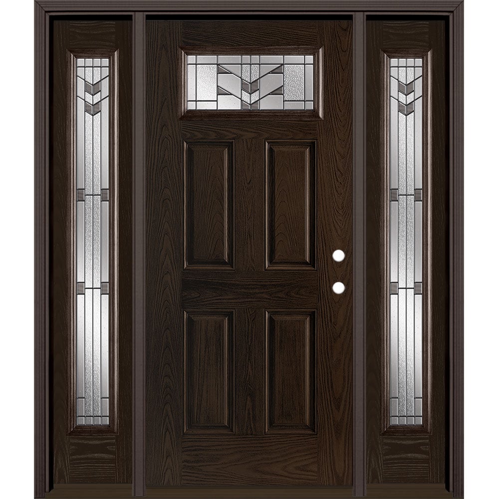 Masonite 3420303 Frontier 64-in x 80-in x 4-9/16-in Fiberglass 1/4 lite Left-hand inswing Walnut Stained Prehung Front Door with Sidelights with Brickmould Insulating core