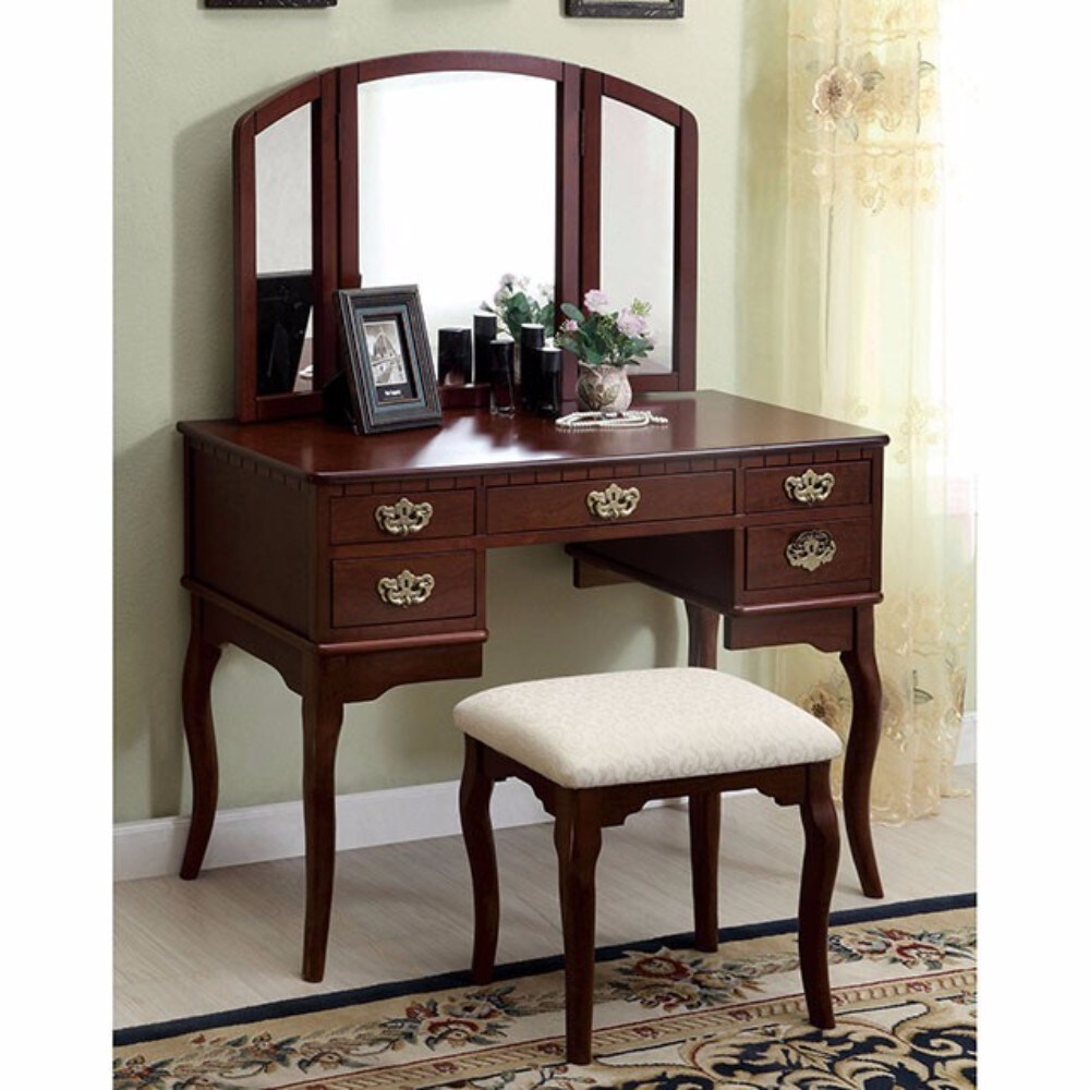Chanor Makeup Vanity Set Mirrored Dressing Table with Jewelry Storage &  Cabinet & Stool