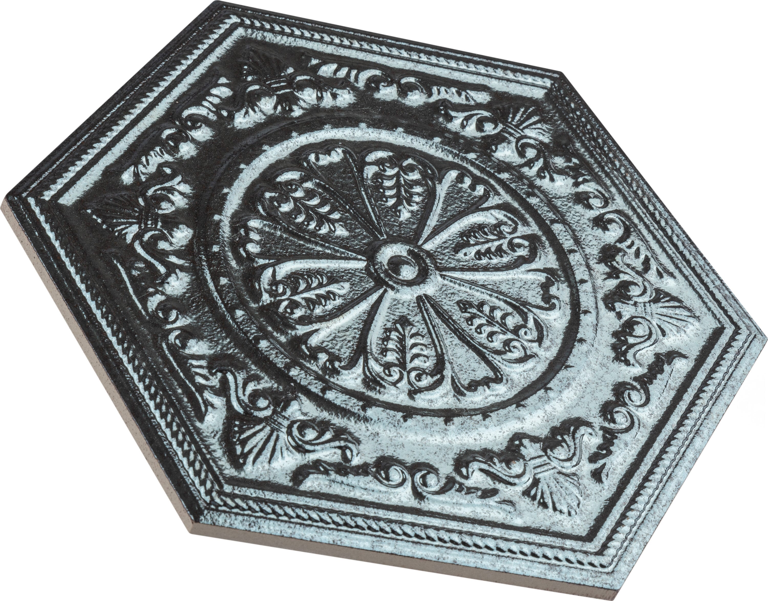 Transitional Glossy Silver Hex Porcelain Tile, 10" x 12"