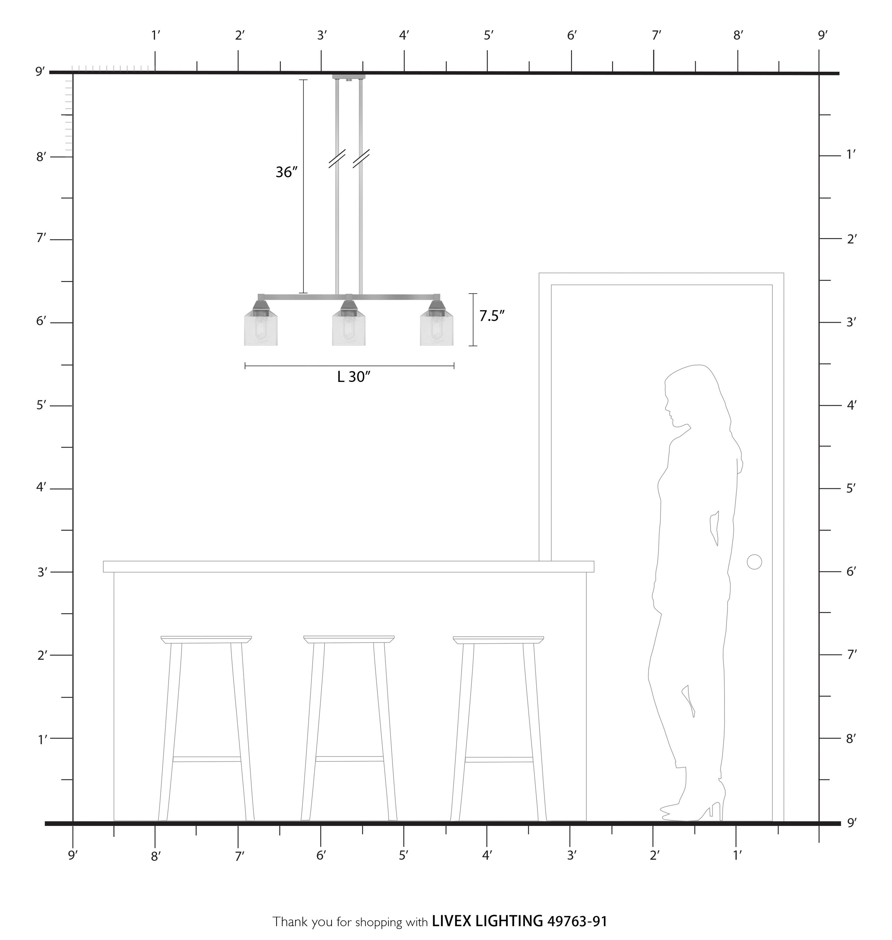 Aragon Brushed Nickel 3-Light Linear Chandelier with Clear Seeded Glass