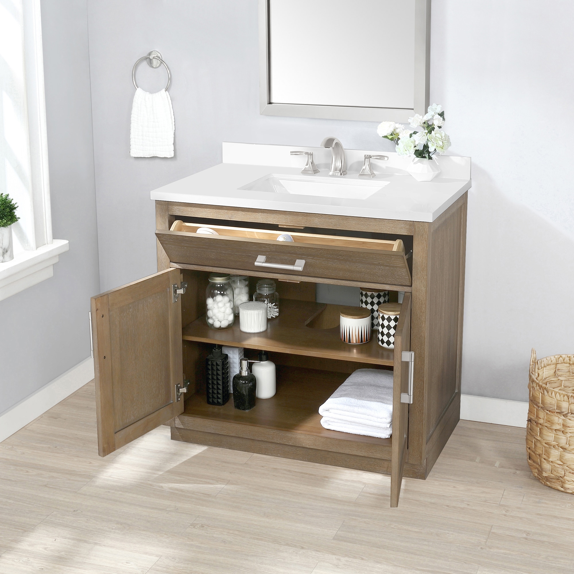 OVE Decors Bailey 36-in Driftwood Oak Undermount Single Sink Bathroom ...