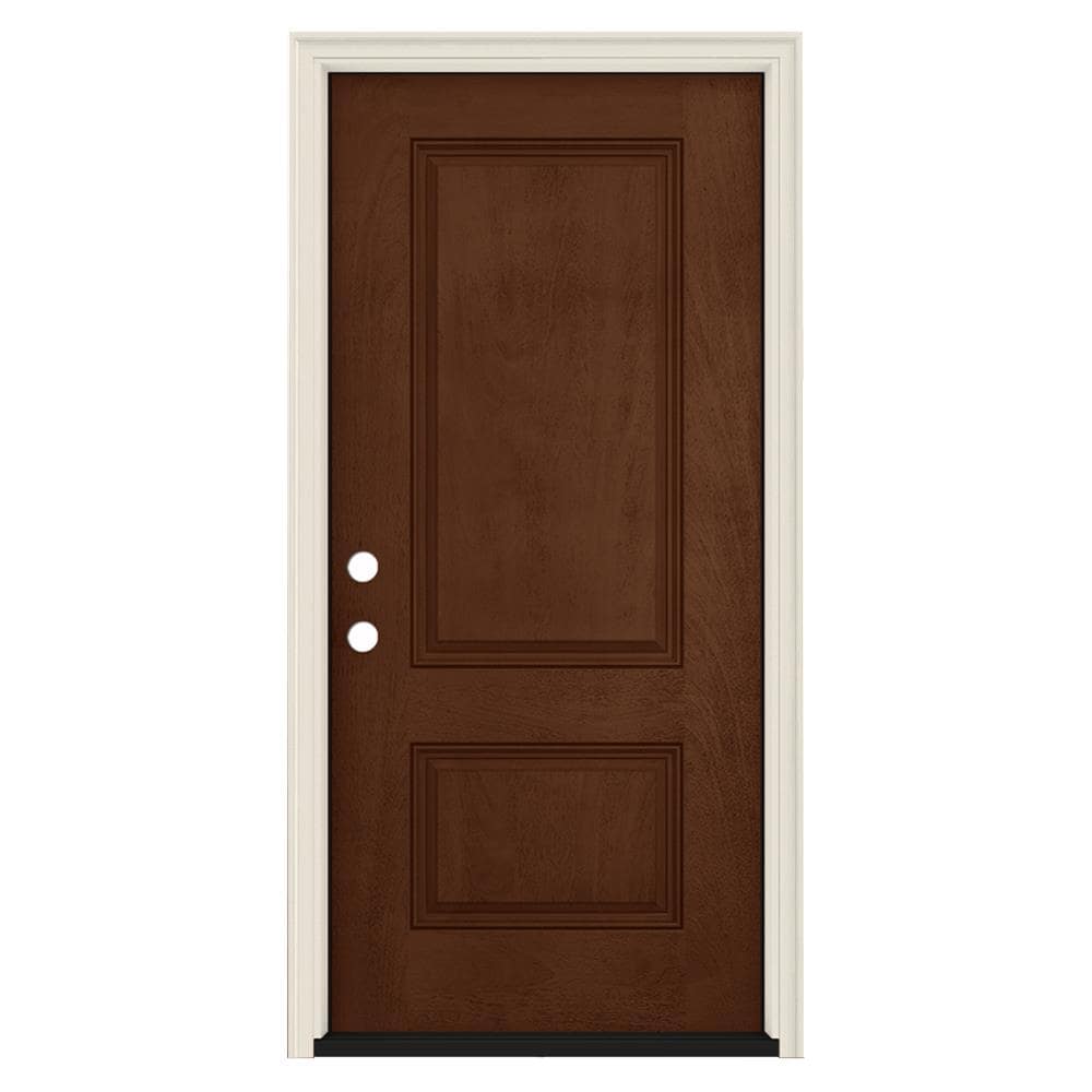 JELD-WEN LOWOLJW231600014 36-in x 80-in x 4-9/16-in Fiberglass No glass Right-hand inswing Dark Chocolate Stained Prehung Front Door with Brickmould Insulating core