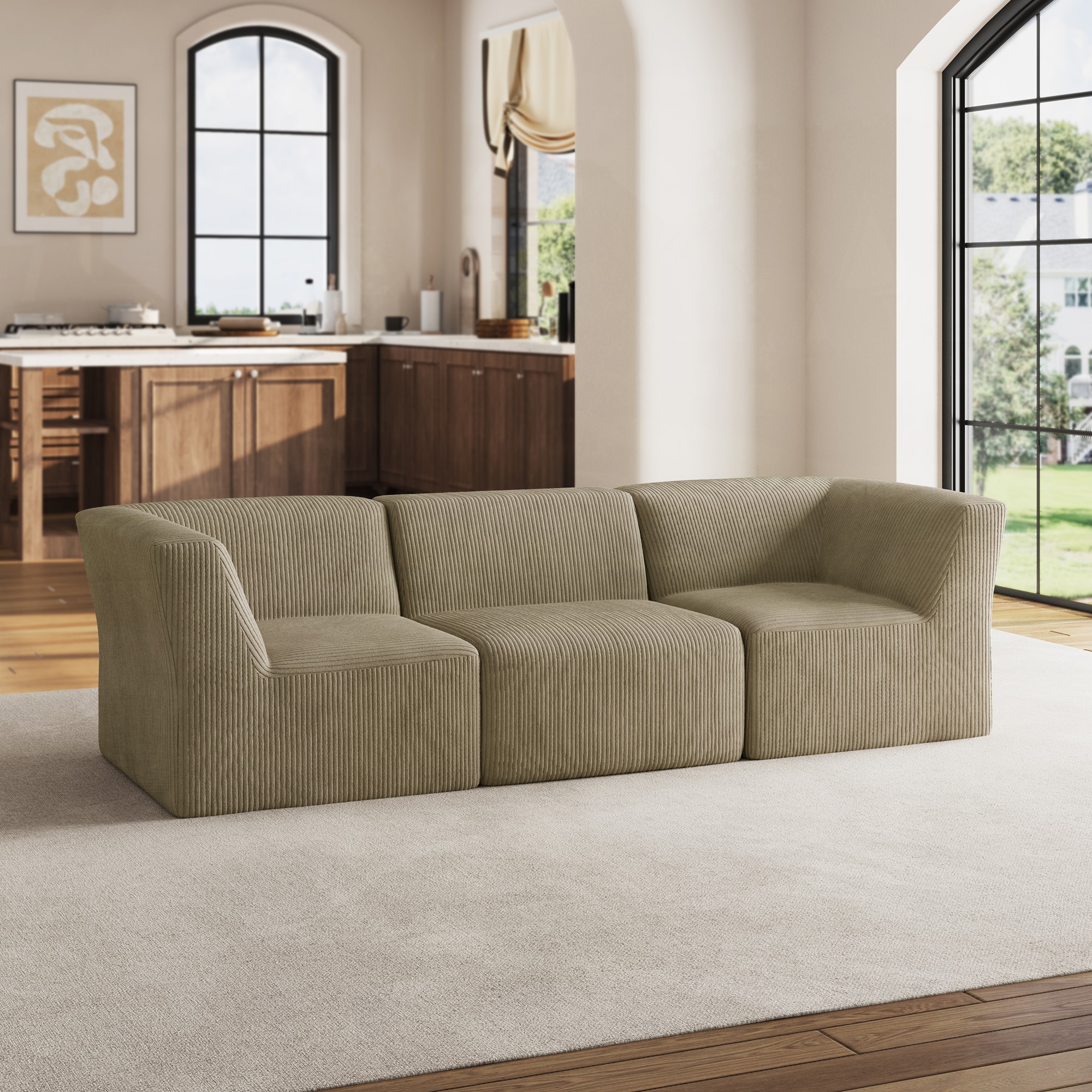 Dreamsidea - 87.32IN W Sectional Sofa Modular Sofa All Foam Corduroy Upholstery No Assembly Livin...