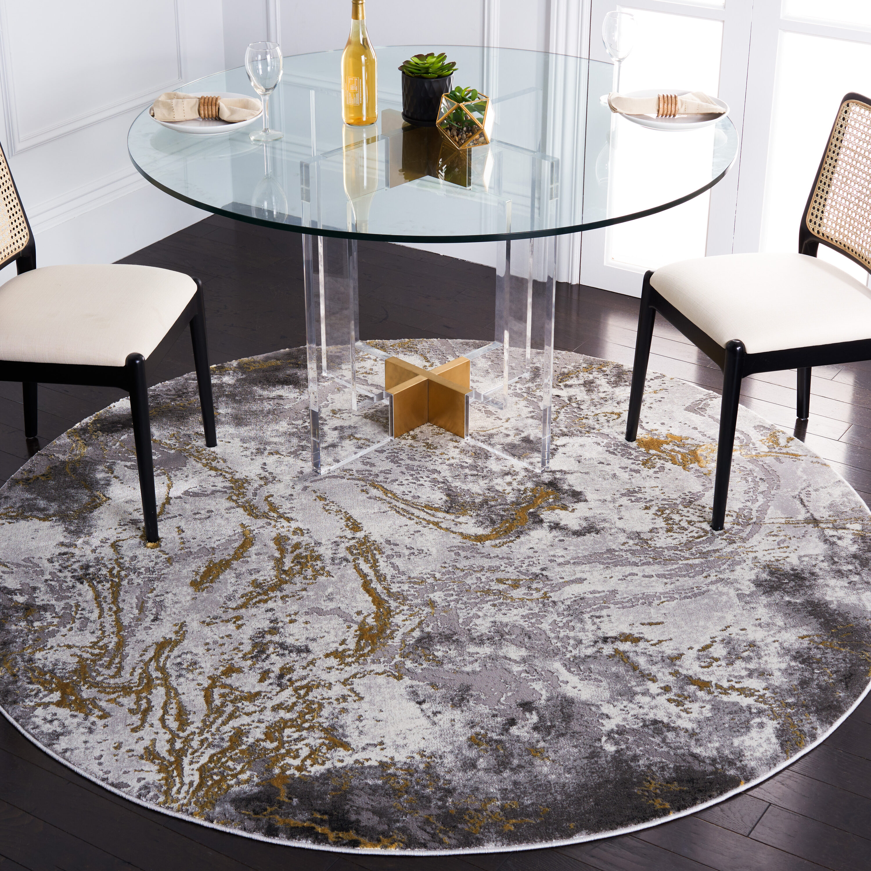 Craft 864L Grey/Gold 6ft-7in x 6ft-7in Round Rug
