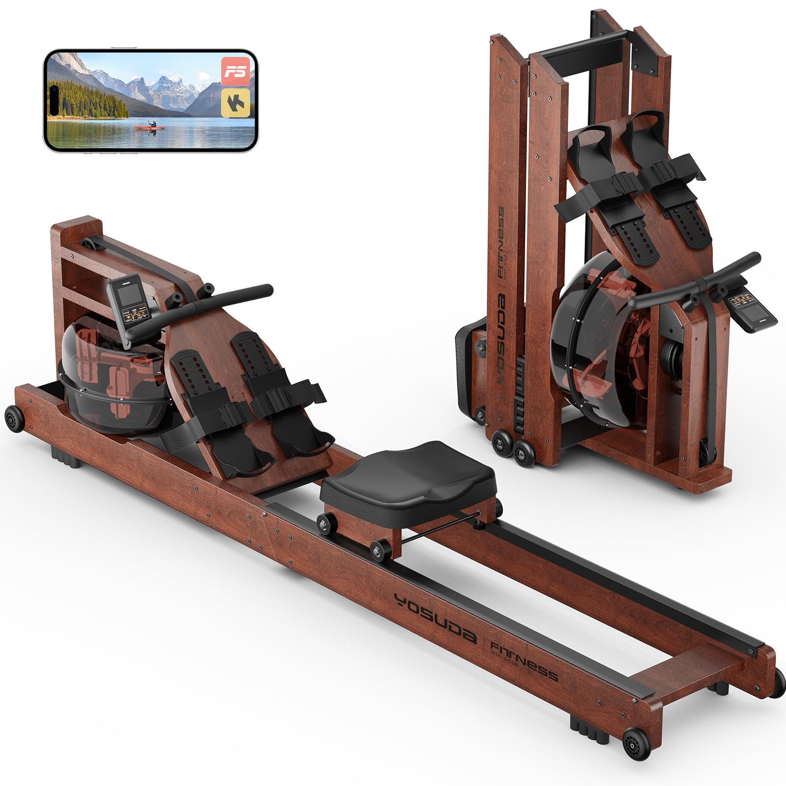 FED Fitness - YOSUDA Upgraded Beech Wood Water Rower 450LBS Heightened Ergonomic Frame Thicker So...