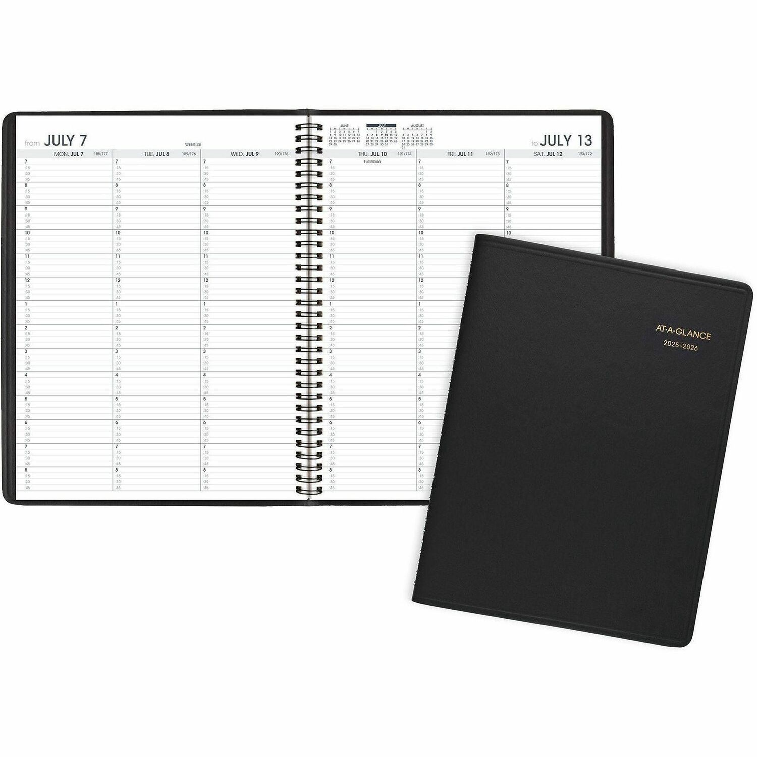 AT-A-GLANCE SPRAAG7095705 Weekly Appointment Book  11 x 8.25  Black Cover  14 Month July 2025 to Aug 2026