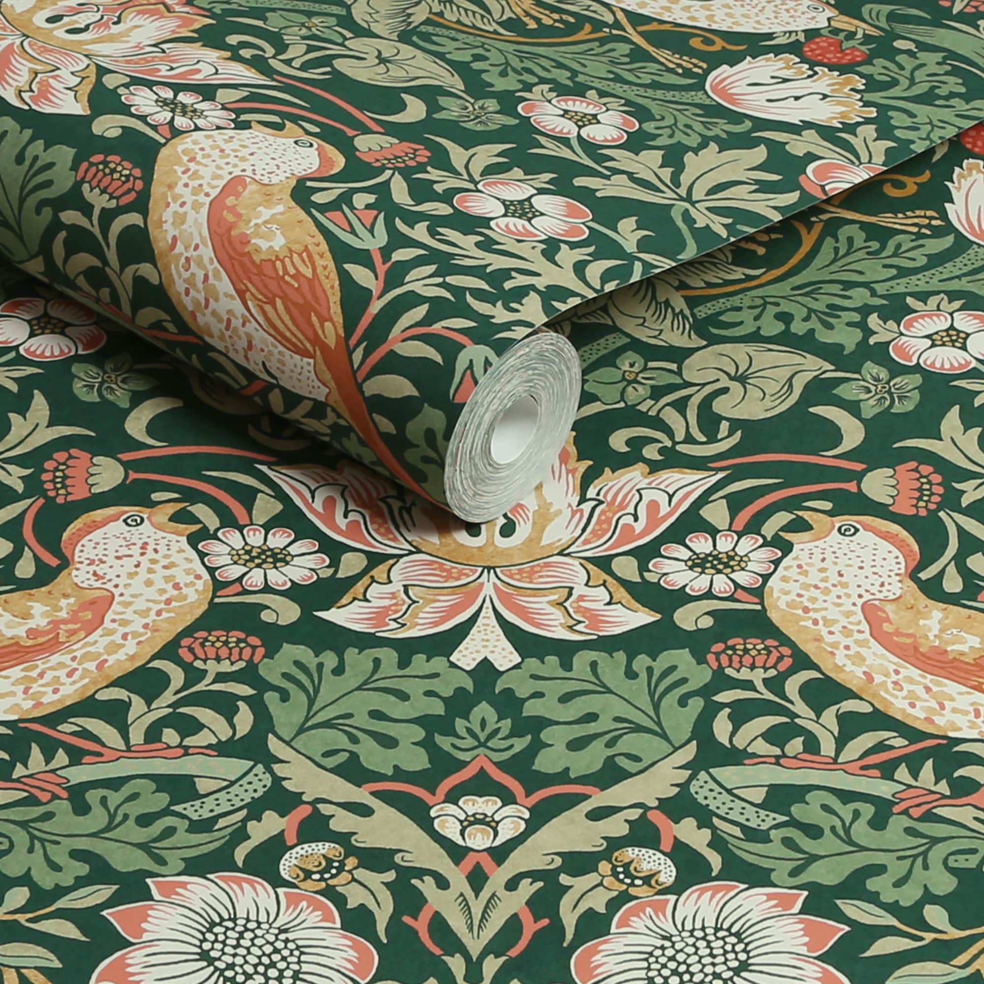 William Morris Green Floral Vinyl Wallpaper Double Roll