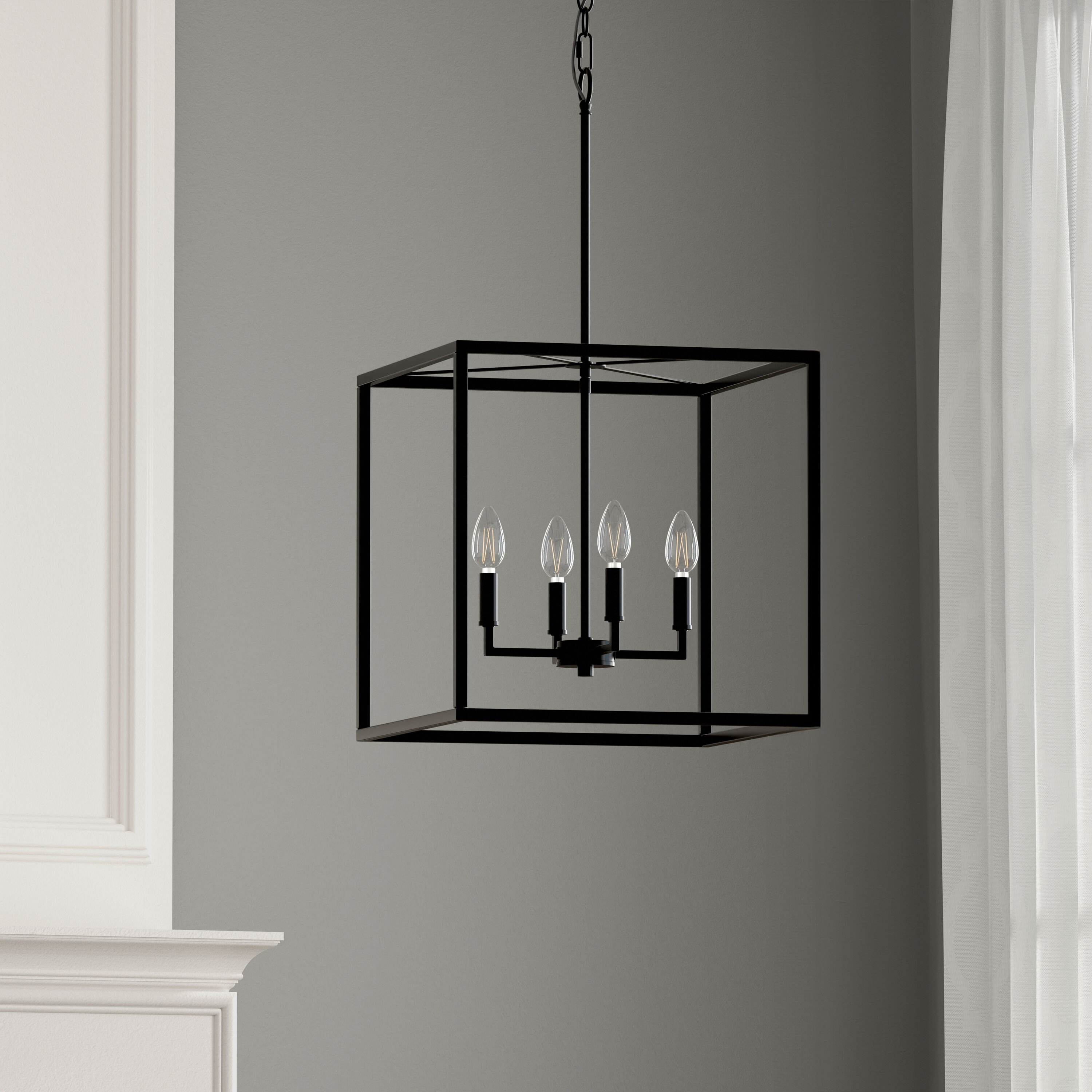 allen + roth CH32-4MBK Gordon 4 -Light Matte Black Transitional Square Medium Hanging Pendant light