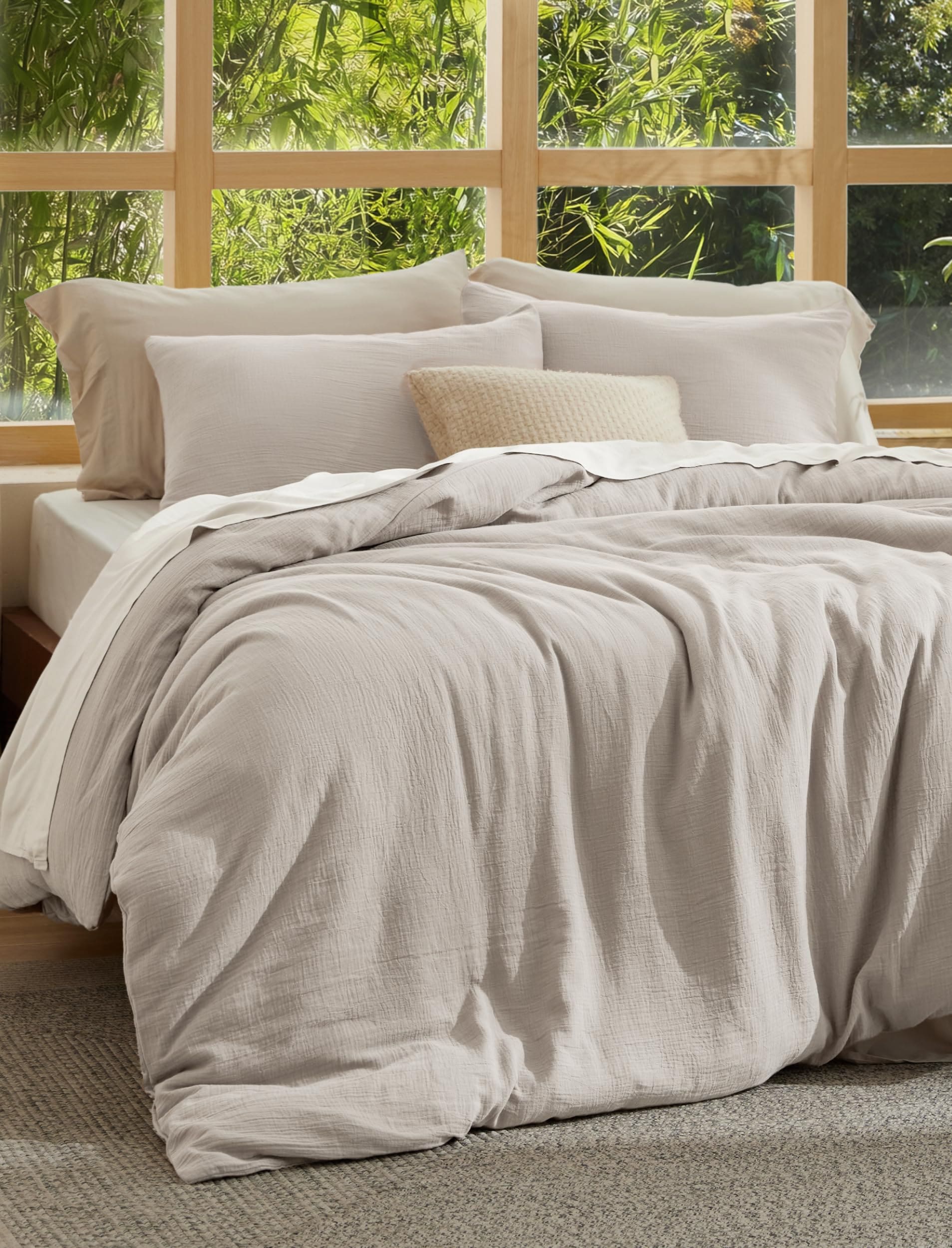 Bedsure 104x90 King 3-Piece Beige Bamboo Duvet Cover Set