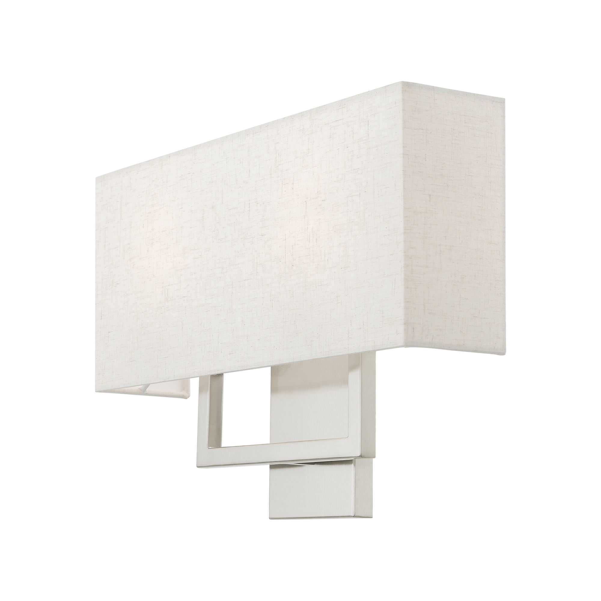 Brushed Nickel 2-Light Wall Sconce with Oatmeal Fabric Shade