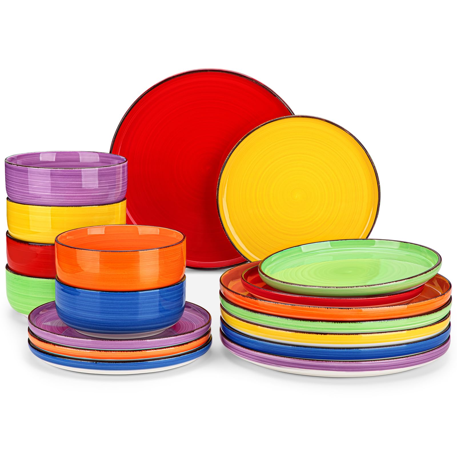 Aoibox  Bonita 18 Piece Hand Painted Multicolor Stoneware Dinnerware Set for 6 with Plates and Cereal Bowls