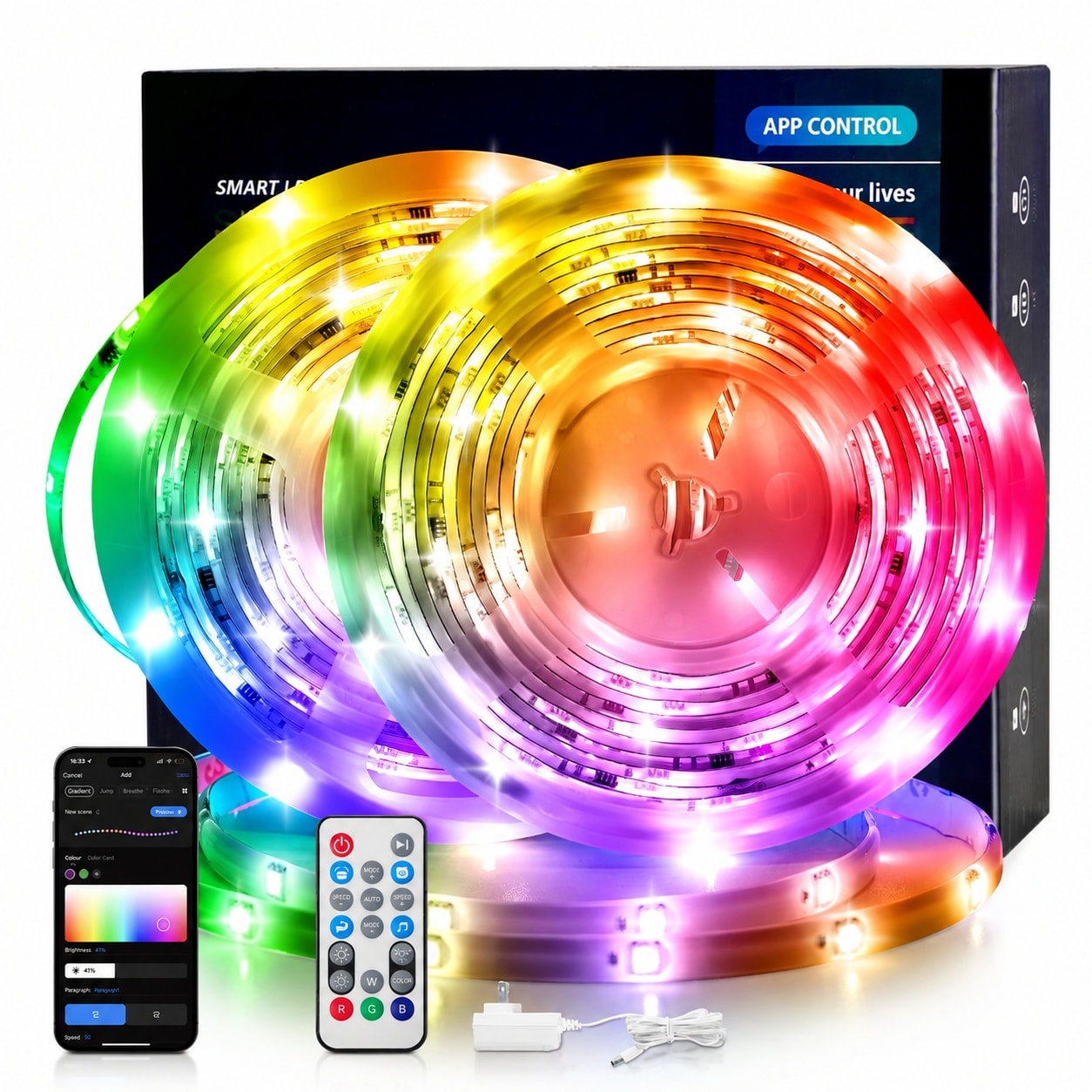 Oyezvary Smart RGB IC LED Strip Lights 32.8ft 2 Rolls 16.4ft Each ...