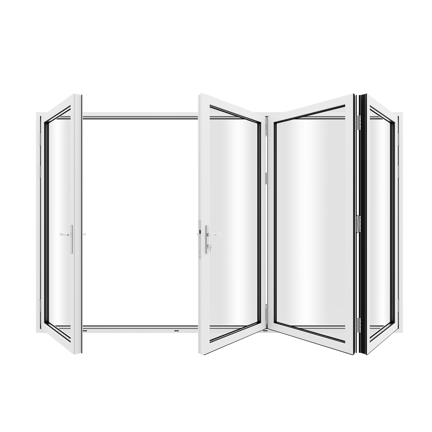 KaMic FD4PWH12080-LR Bi-Fold Door 120-in x 80-in x 3-in Jamb Low-E argon Clear glass , White Aluminum Left-hand outswing Folding Patio Door