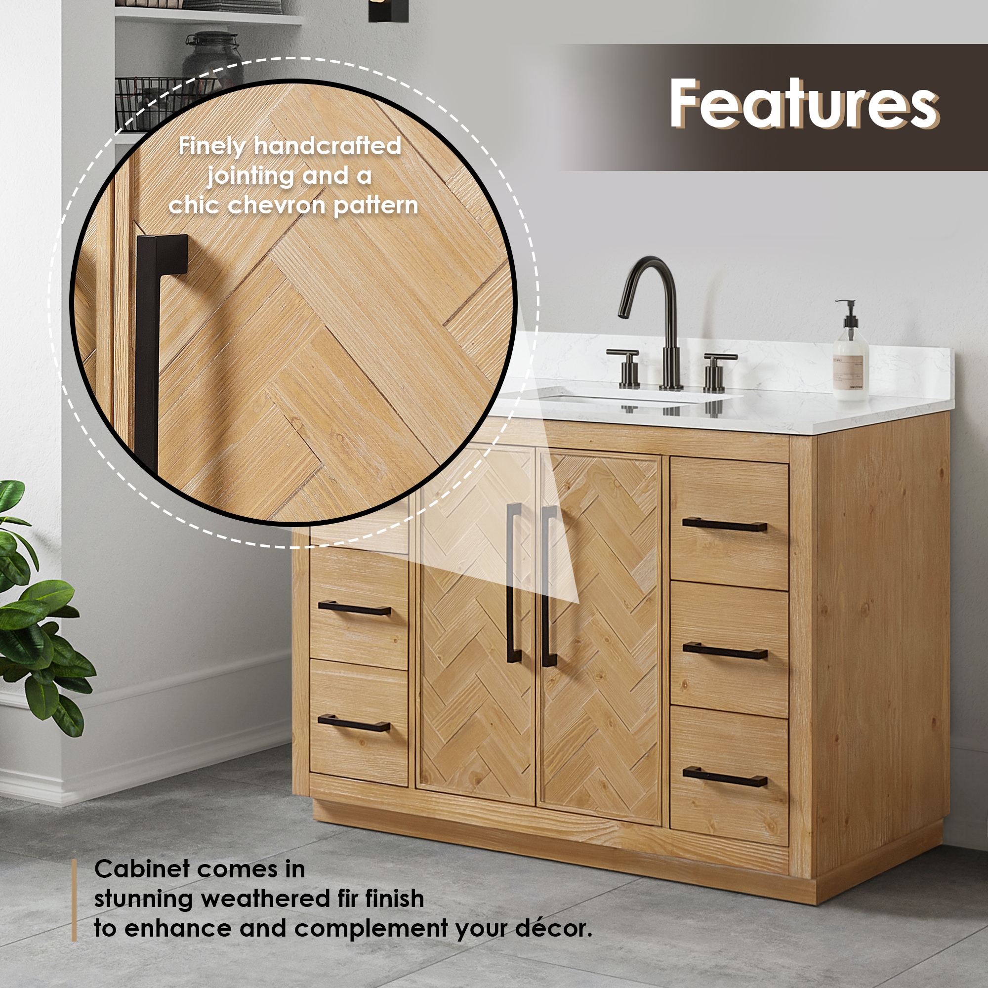 Jareth 48'' Natural Wood Single Bathroom Vanity with White Stone Top