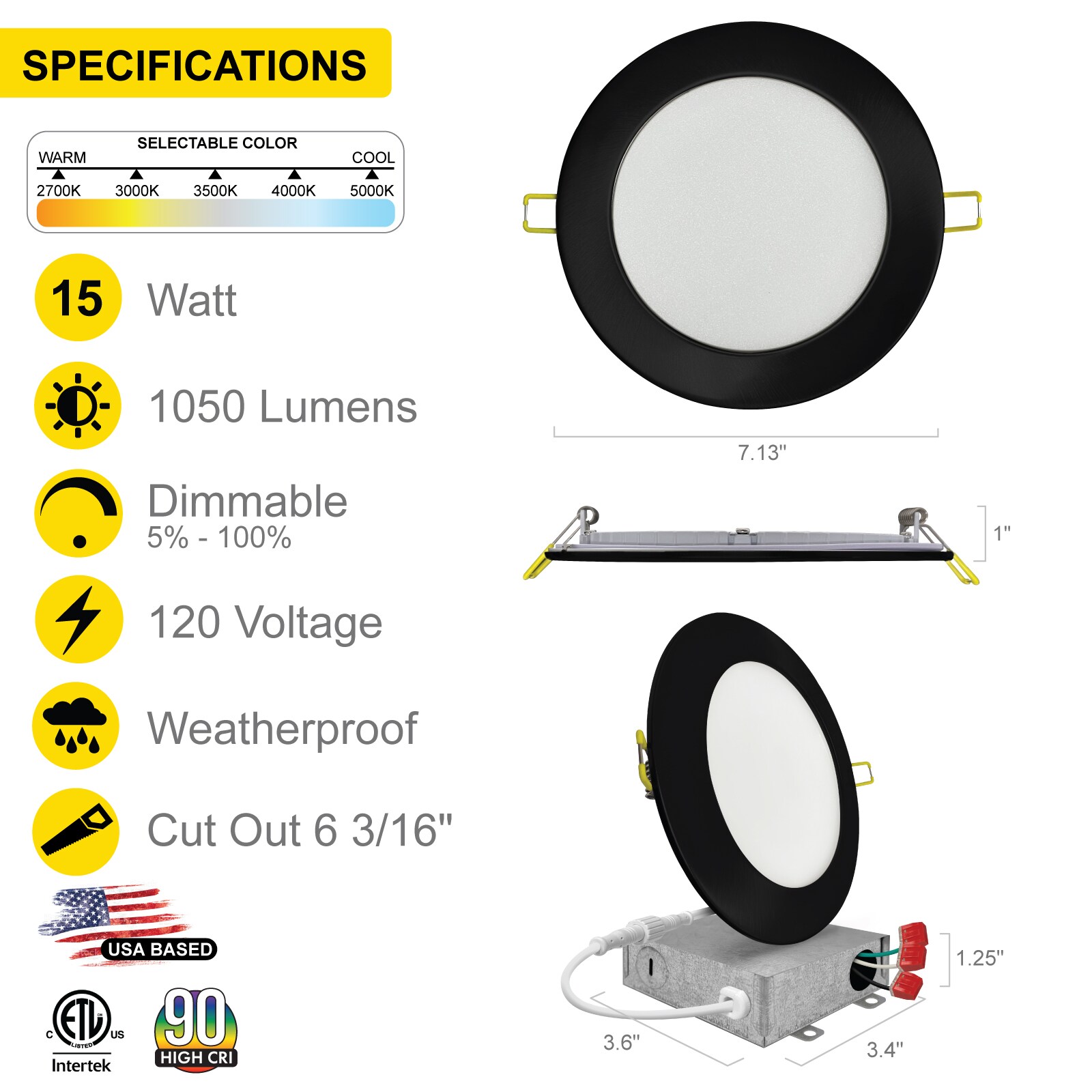 Black Aluminum 6-Inch LED Recessed Lighting Kit, 12-Pack