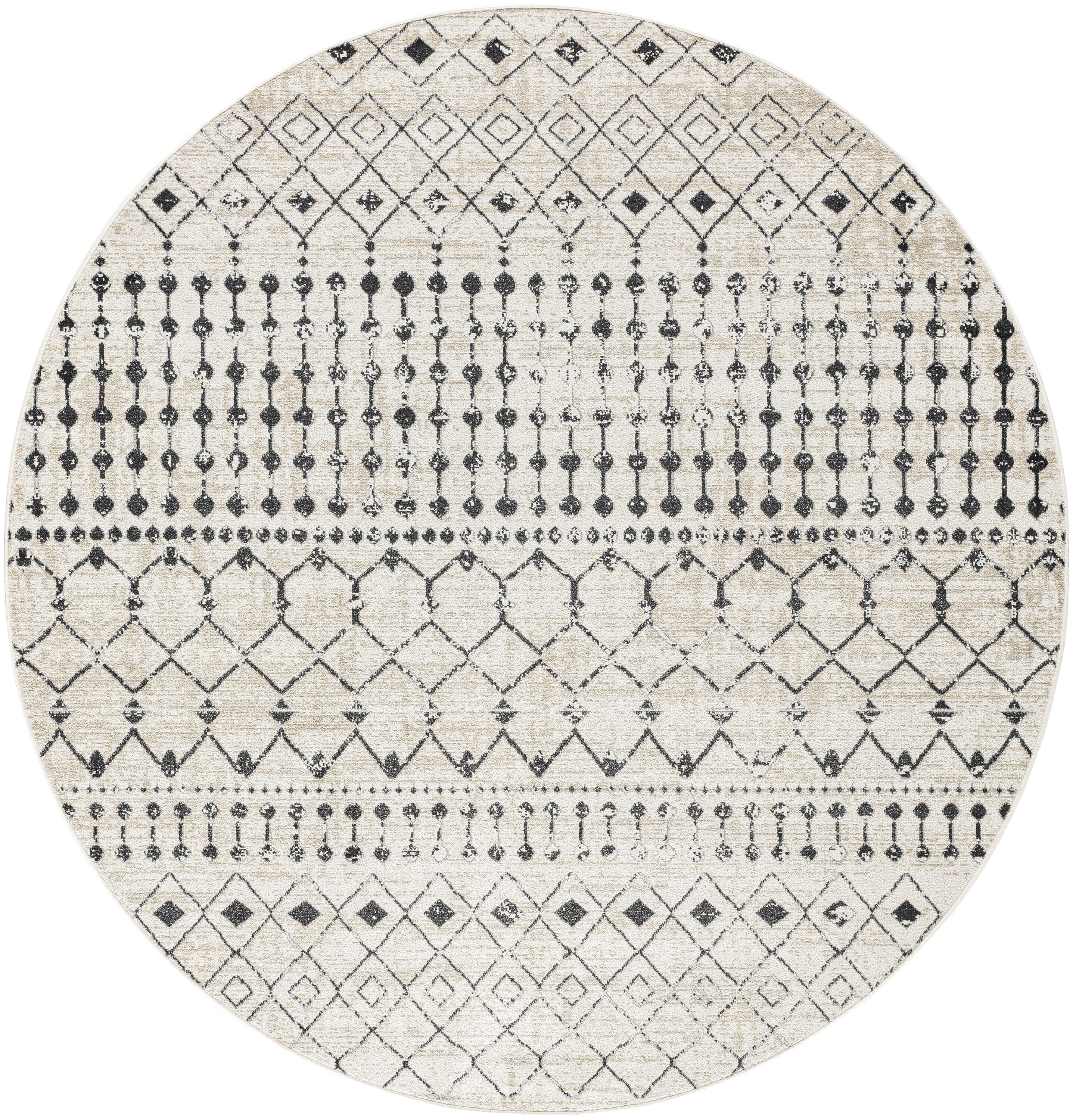 Livabliss LVR2336-67RD Lavadora 7 x 7 (ft) Polyester White/Black Round Indoor Tribal Global Machine washable Area rug