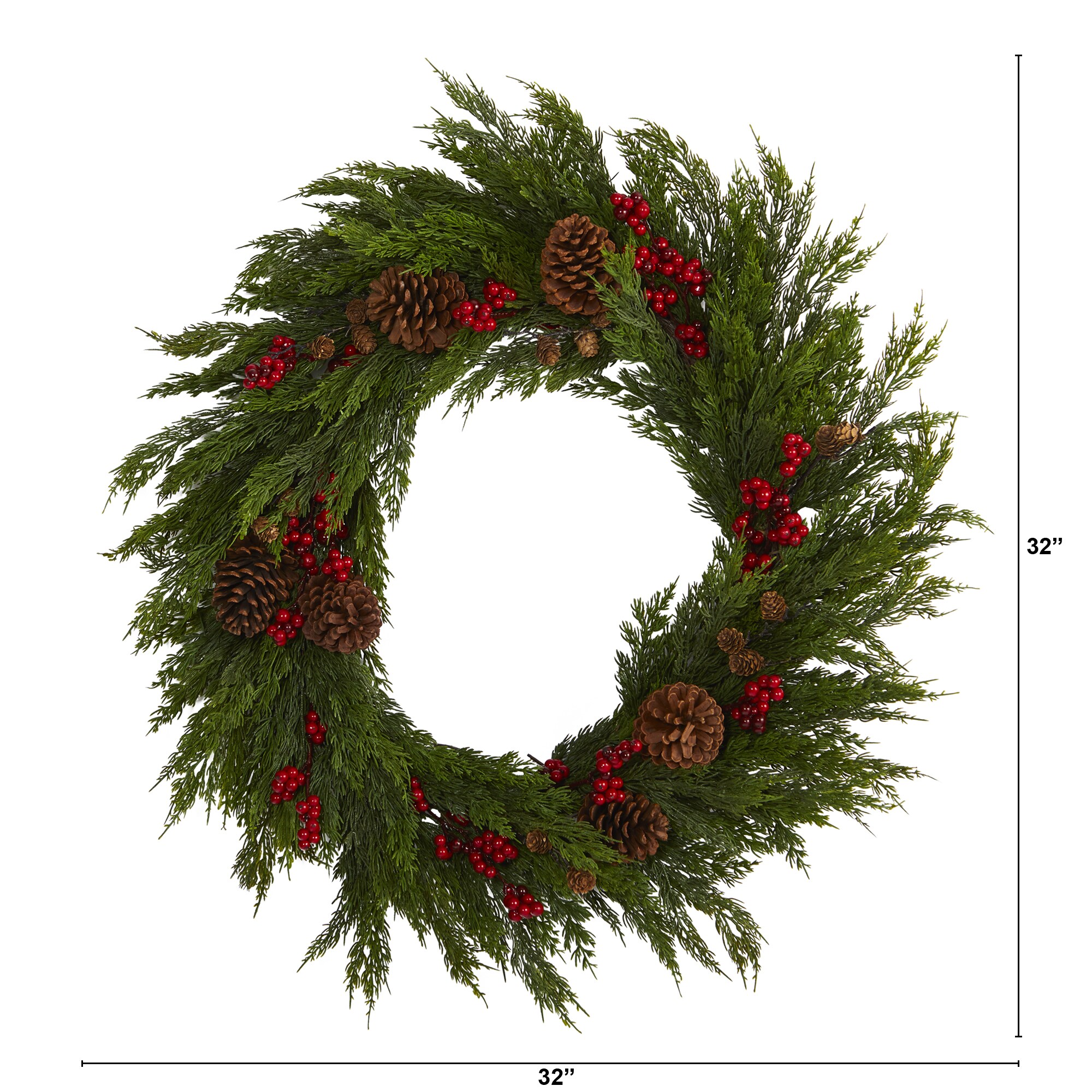 Nearly Natural 32-in Indoor Green Cypress Artificial Christmas Wreath in  the Artificial Christmas Wreaths department at