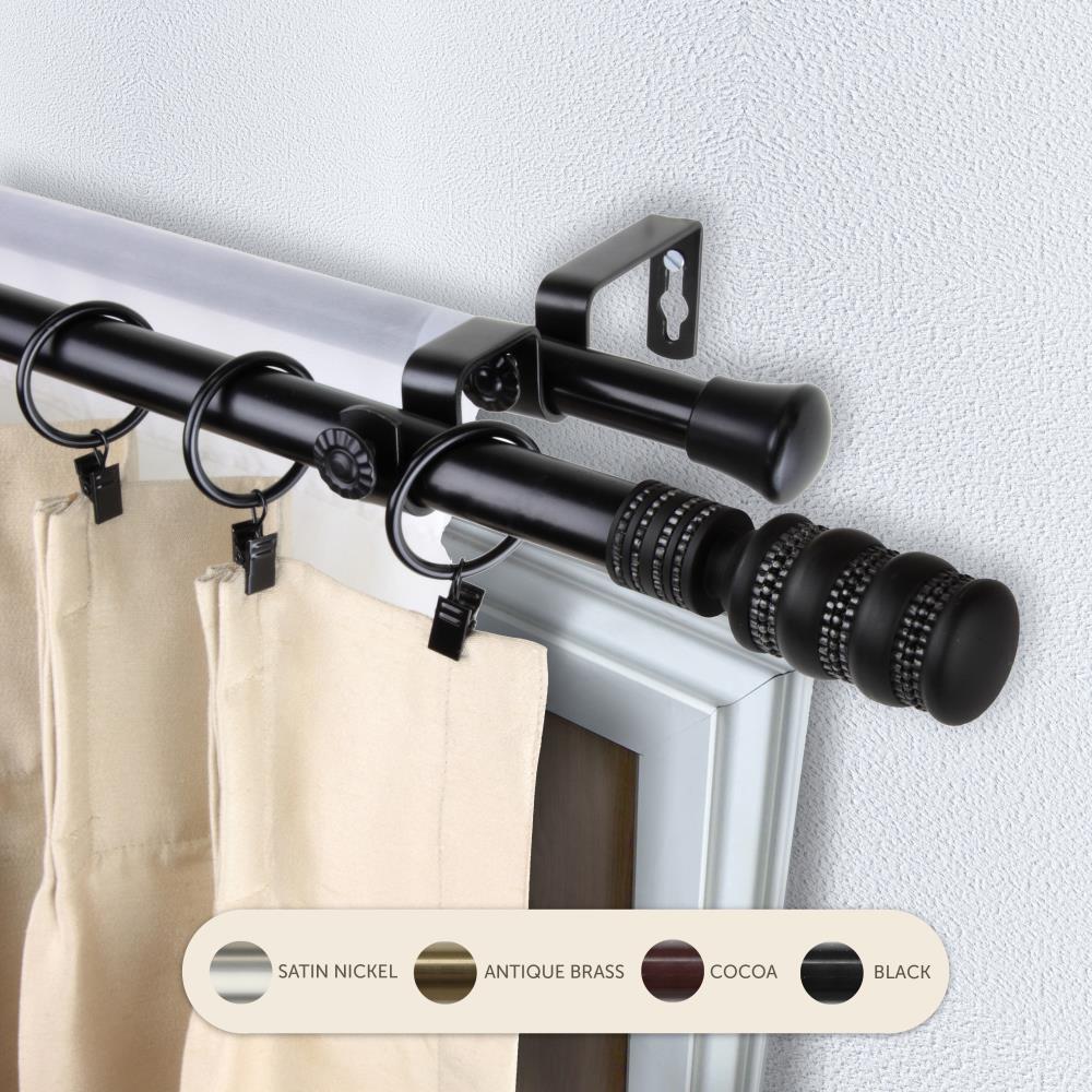 Hart & Harlow L4709-662 13/16-in Debra 66-in to 120-in Black Steel Double curtain rod with Finials