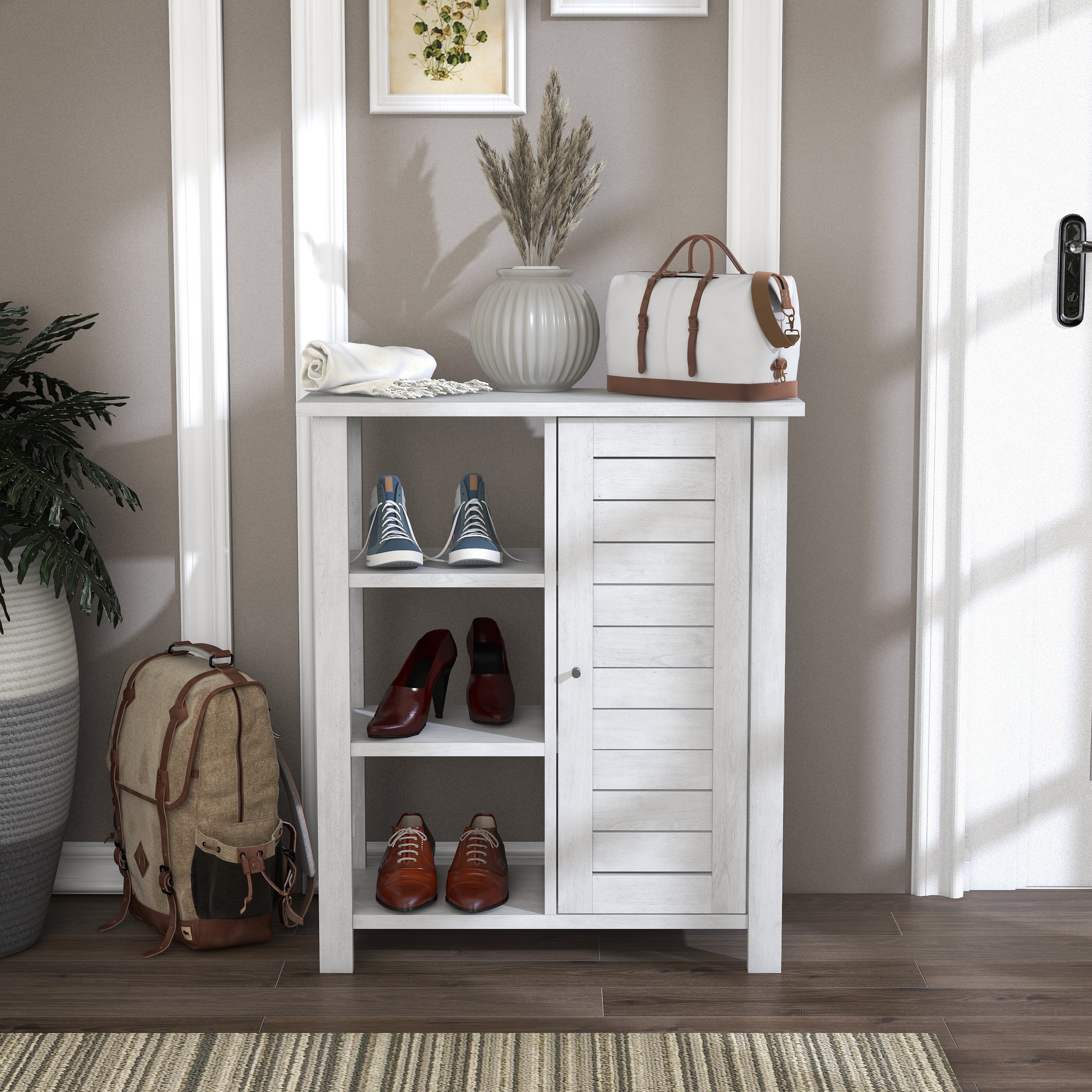 White oak shoe online cabinet