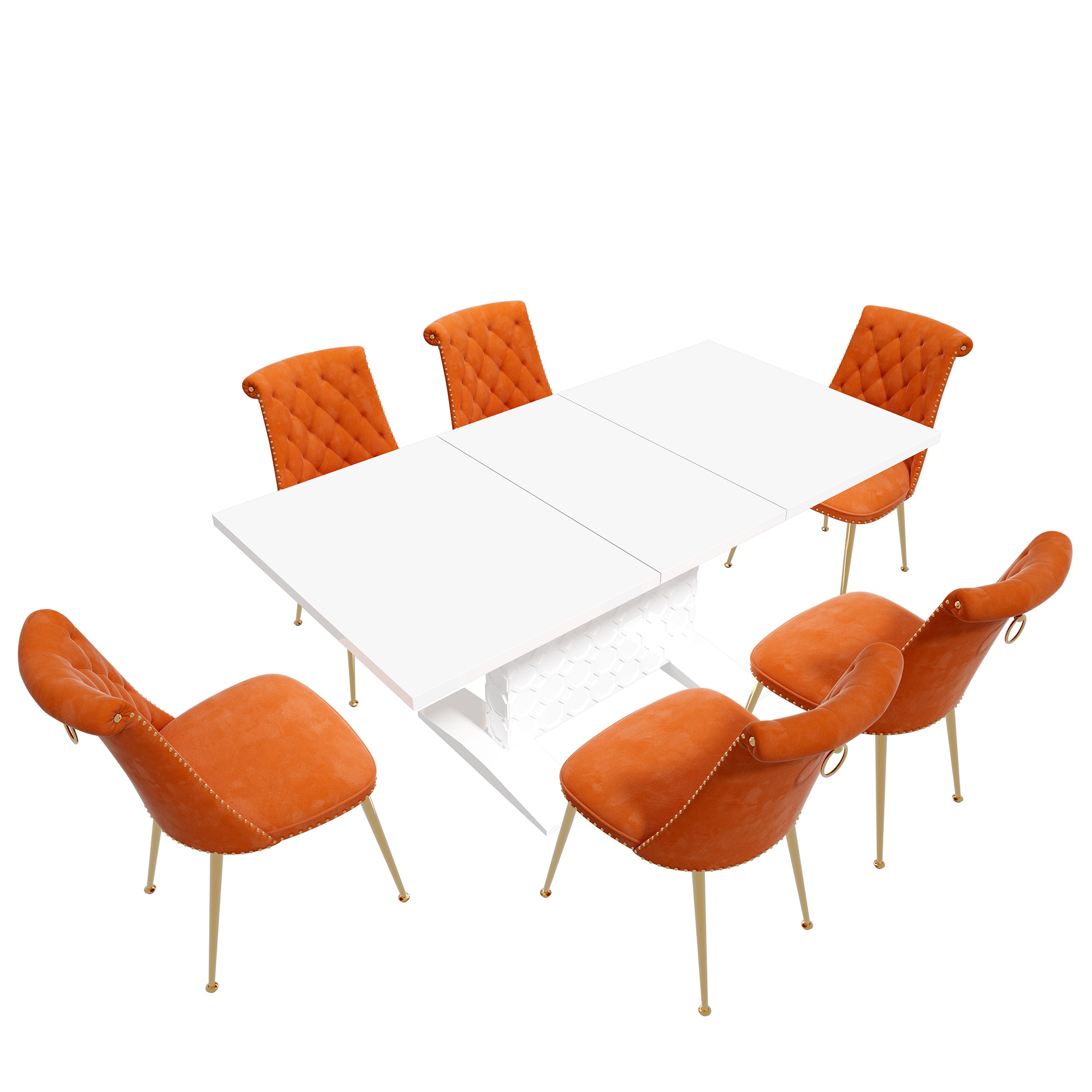 Clihome CL-ST1WH703OG Orange Chair/White Table Contemporary/Modern Dining Room Set with Rectangular Table ( Seats 6 )