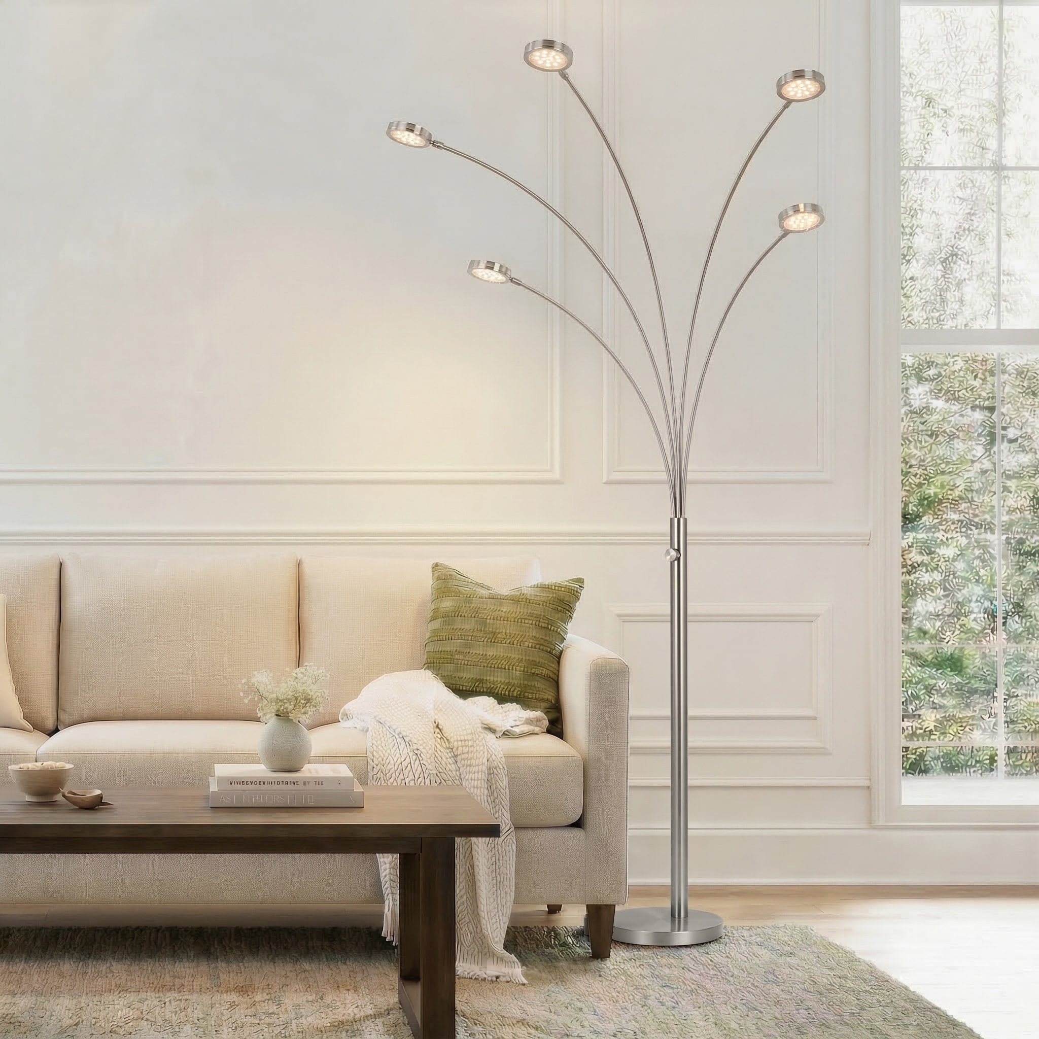 Brightech 74-in Brushed Nickel Arc Floor Lamp with No shade Shade