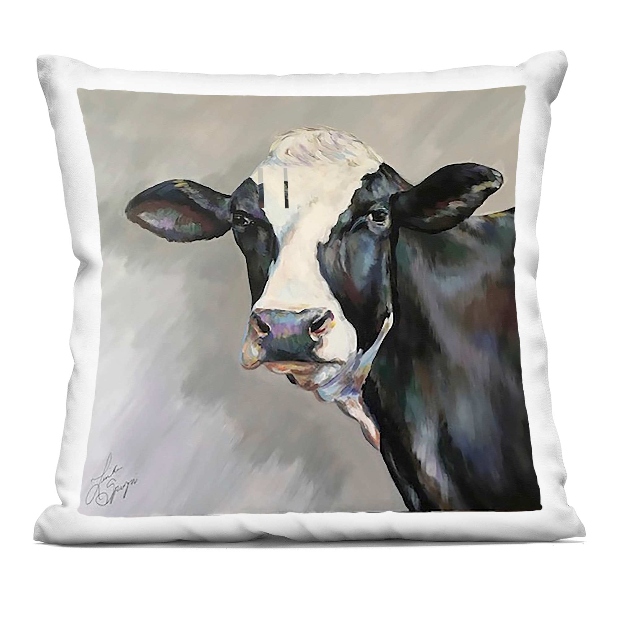 Stupell Industries  Belle Black and White Cow Decorative Printed Throw Pillow design by Linda Sperruzzi 18 x 18