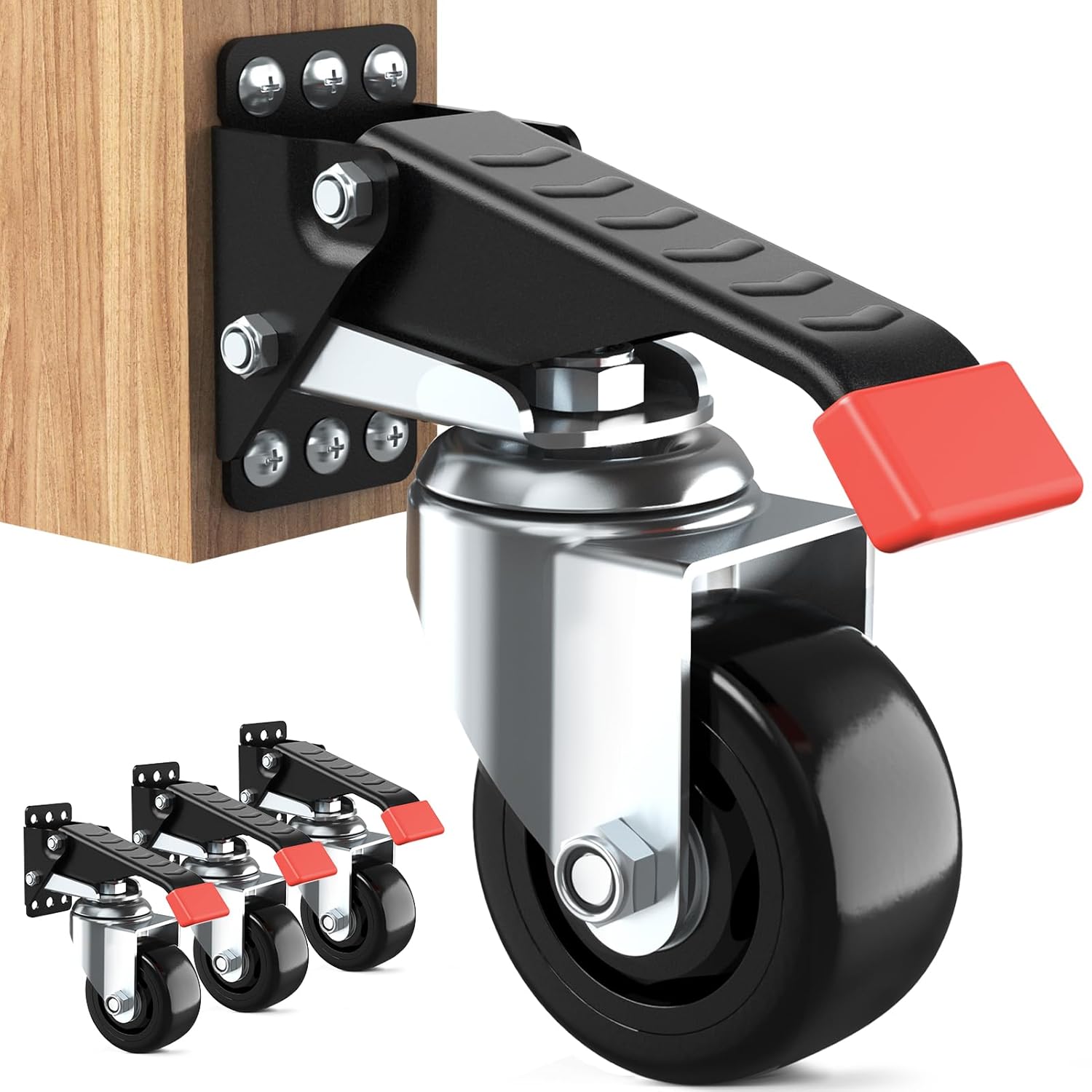 SPACELEAD B0C-DLMB-KS8 Workbench Casters kit 920 Lbs Retractable Casters Heavy Duty Bench Caster Wheels Side Mounted Retractable Workbench Wheels Designed for Workbenches Machinery Tables 4 Pack