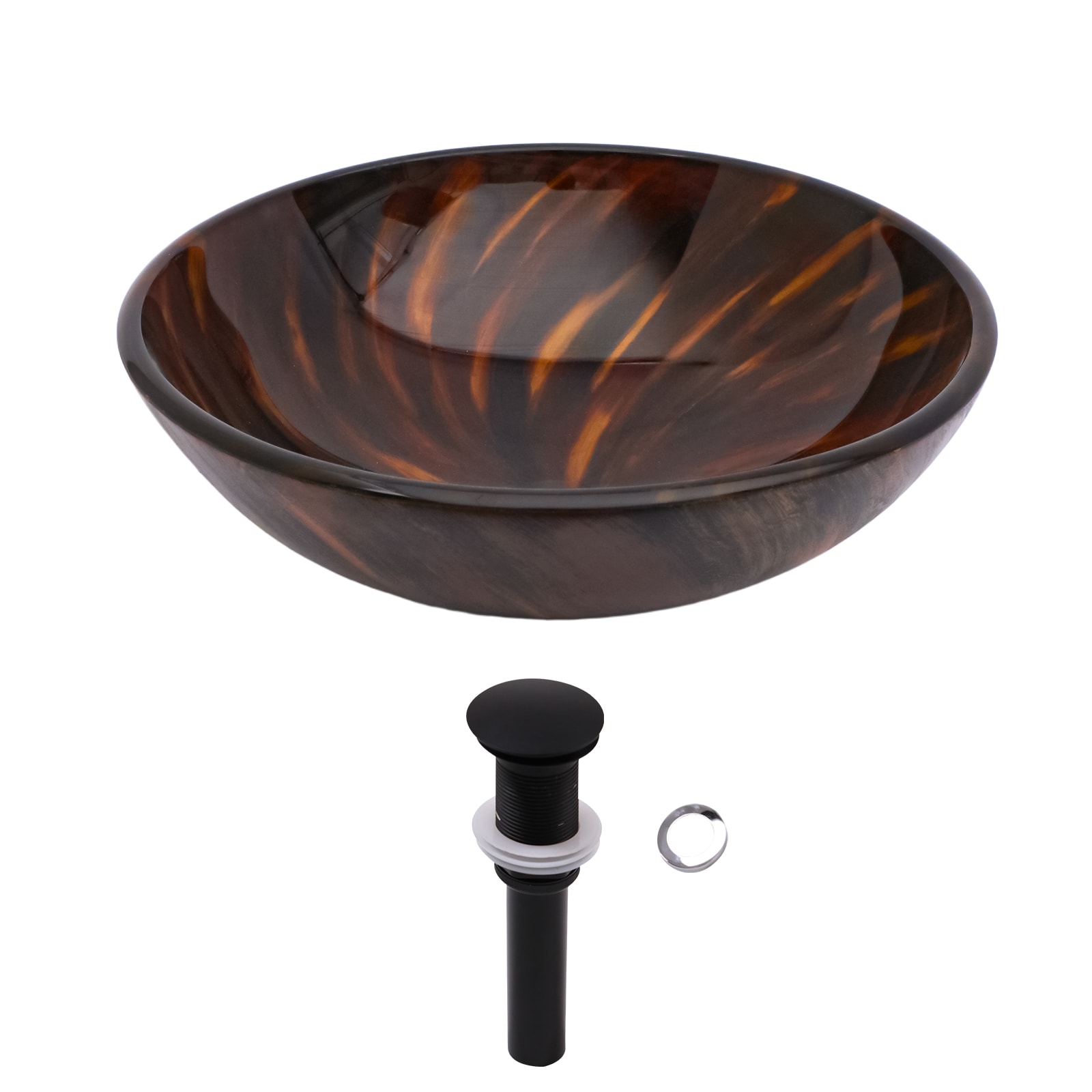 Lordear Glass 17-in Vessel Round Modern Espresso Brown Bathroom Sink with Drain Included