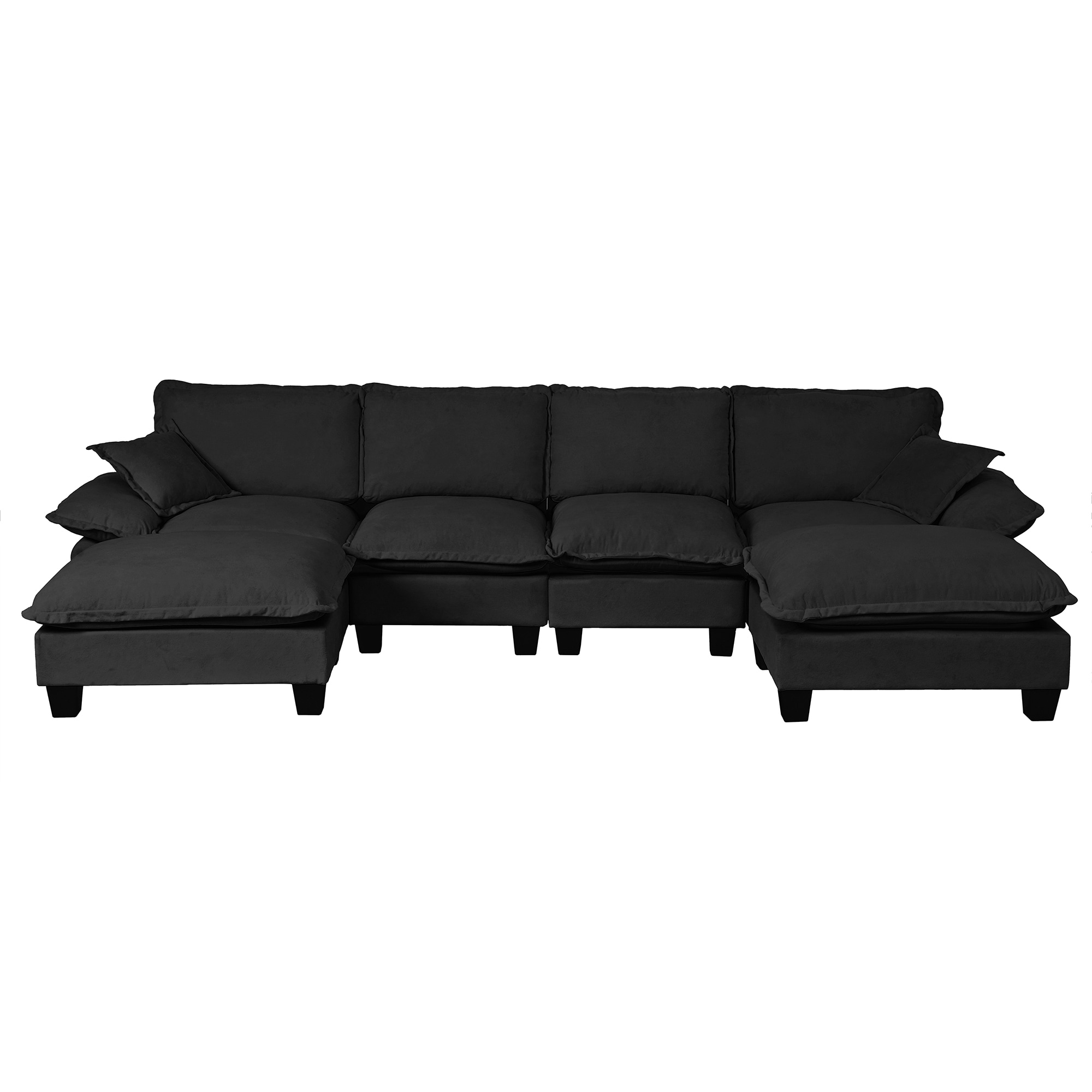 Bybafun - 131.4-in W Casual Black Chenille 6+seats Sectional