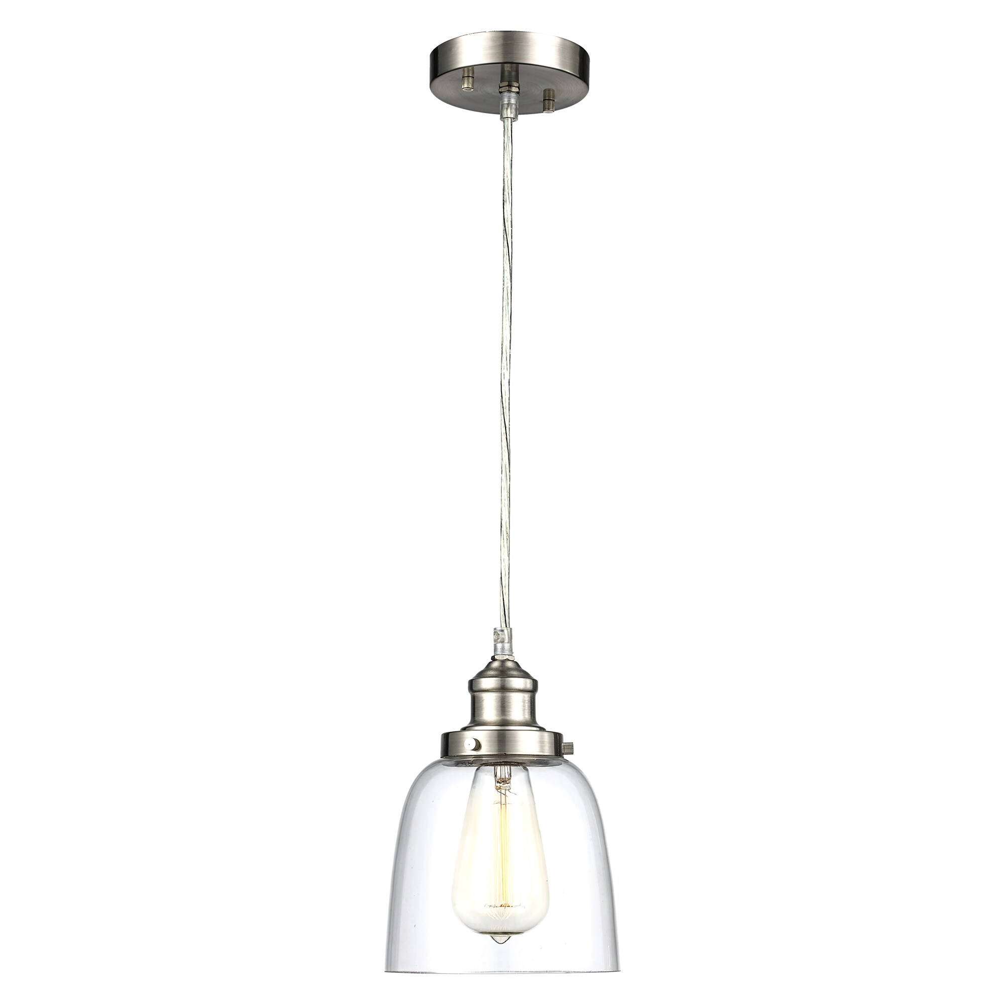 Brushed Nickel 6" Glass Indoor/Outdoor Bowl Pendant Light