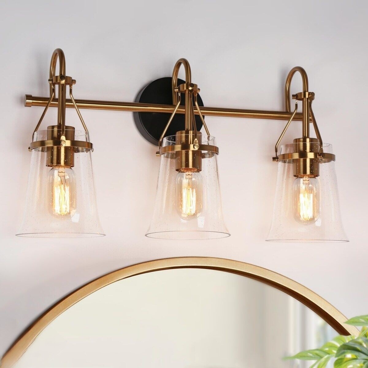 LNC LU6NIQF71W3P8C Auisre 22-in 3 -Light Polished Brass Transitional Vanity light bar