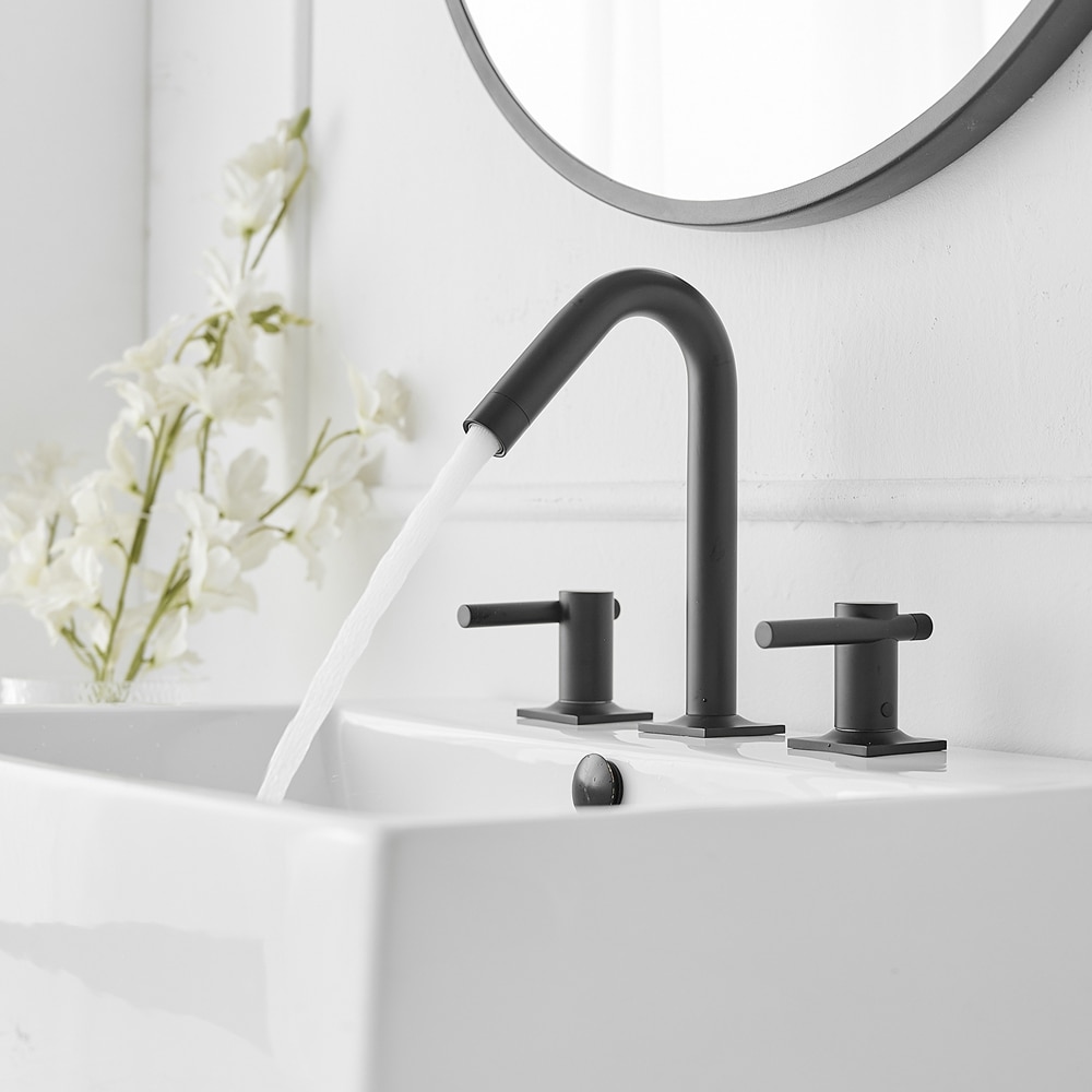 BWE Matte Black Widespread 2-Handle Bathroom Sink Faucet With Drain In ...