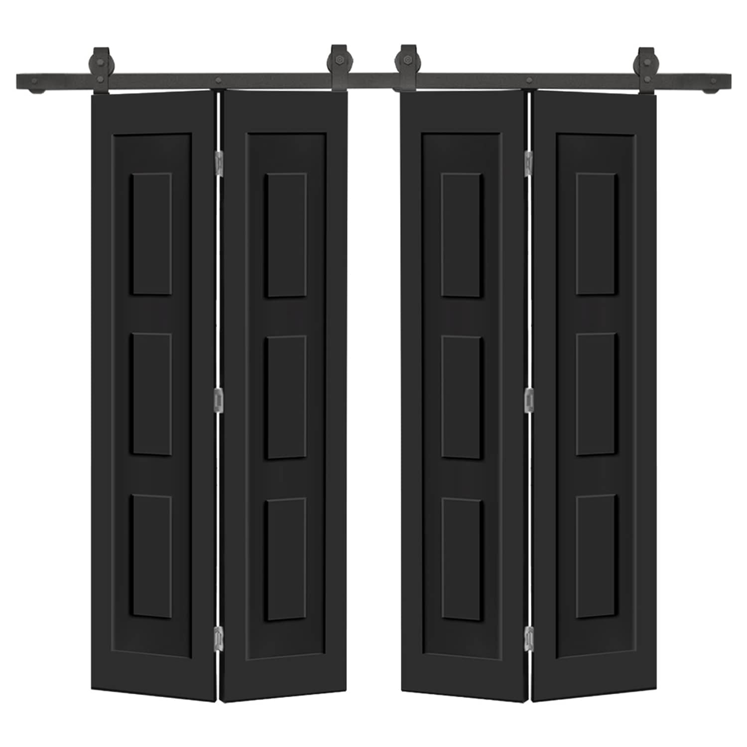 CALHOME 1905T+MSQ3-84X34D(2 68-in x 84-in Black Prefinished Equal MDF Hollow core Double bifold Barn Door (Hardware Included)