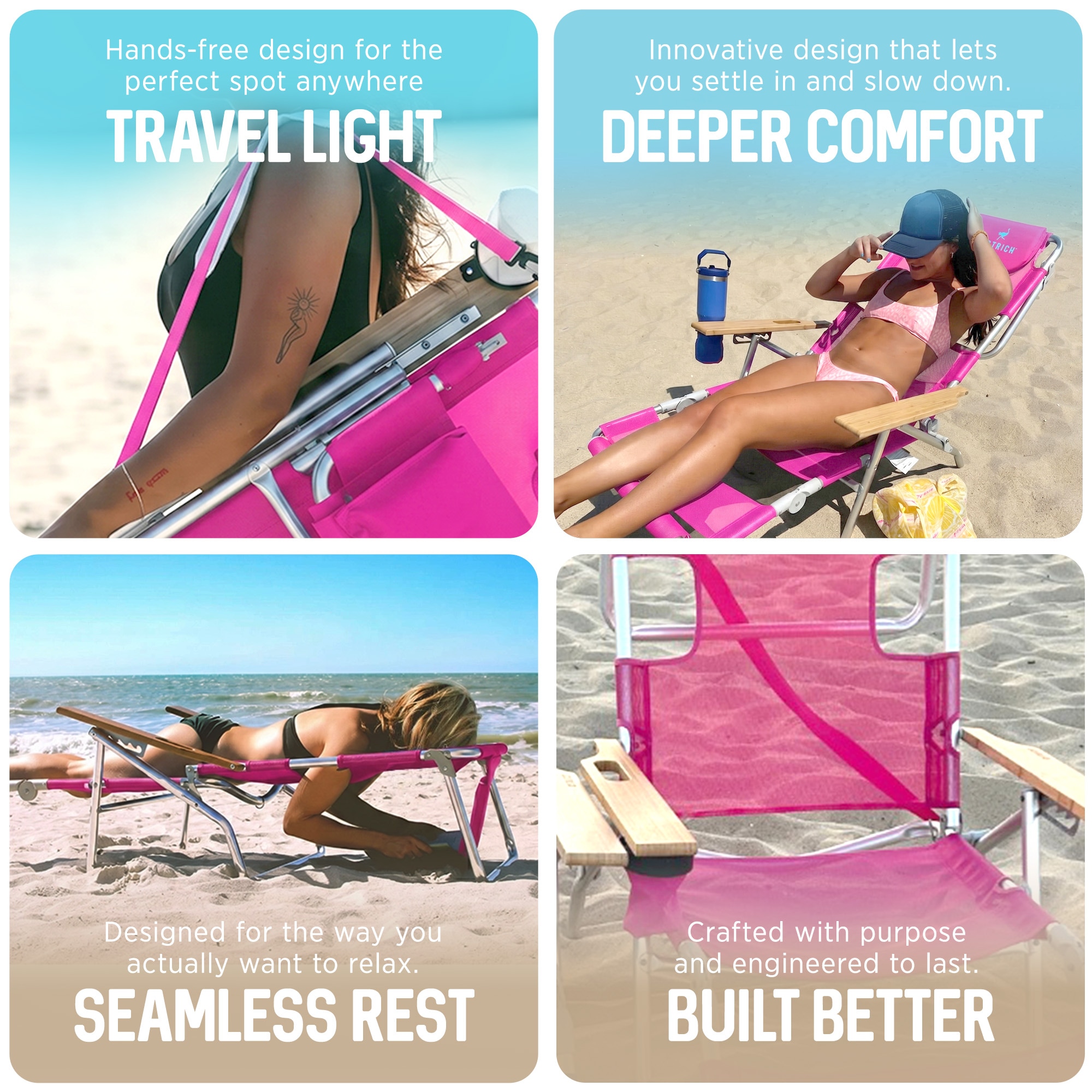 Ostrich The Altitude 3N1 High Back Outdoor Beach Lounge Chair w