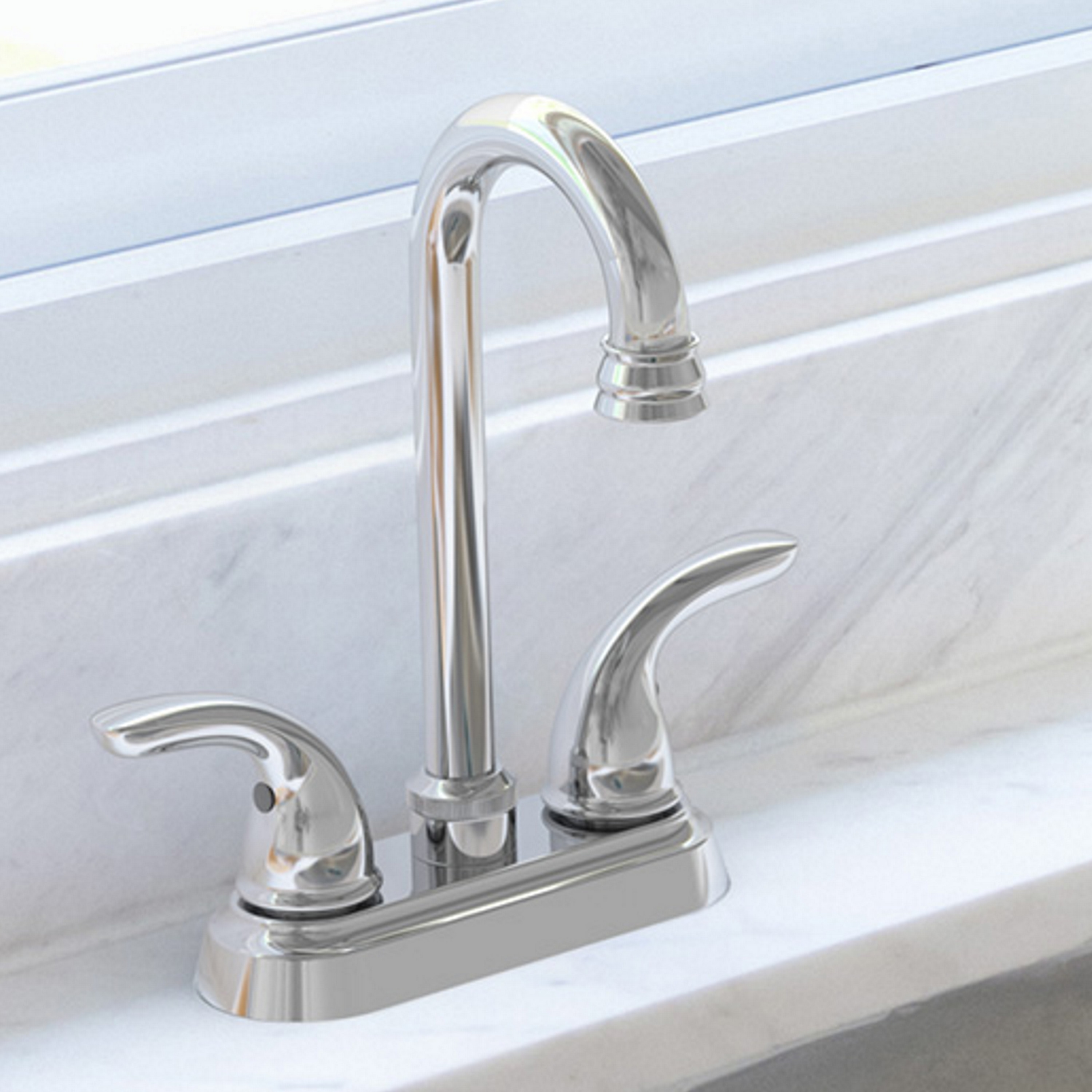 Project Source F51A1121CP Dover Chrome Single Handle Deck-mount Handle Residential Bar and prep Kitchen Faucet