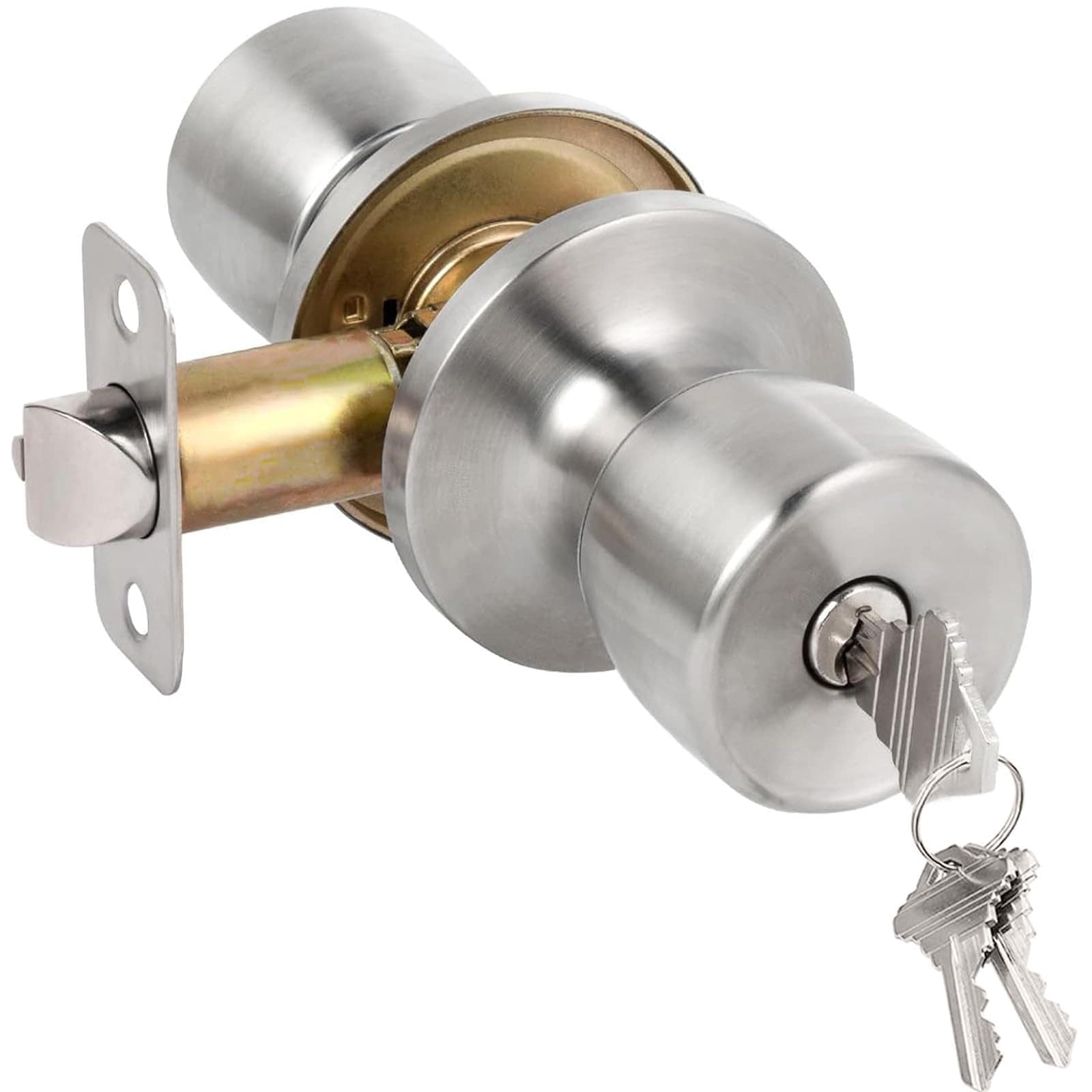 Ahfiwaso  Satin Nickel Keyed Entry Door Knob with Lock and Key for Interior or Exterior Doors Adjustable Latch Fits 138 to 174 Inch Thick Doors